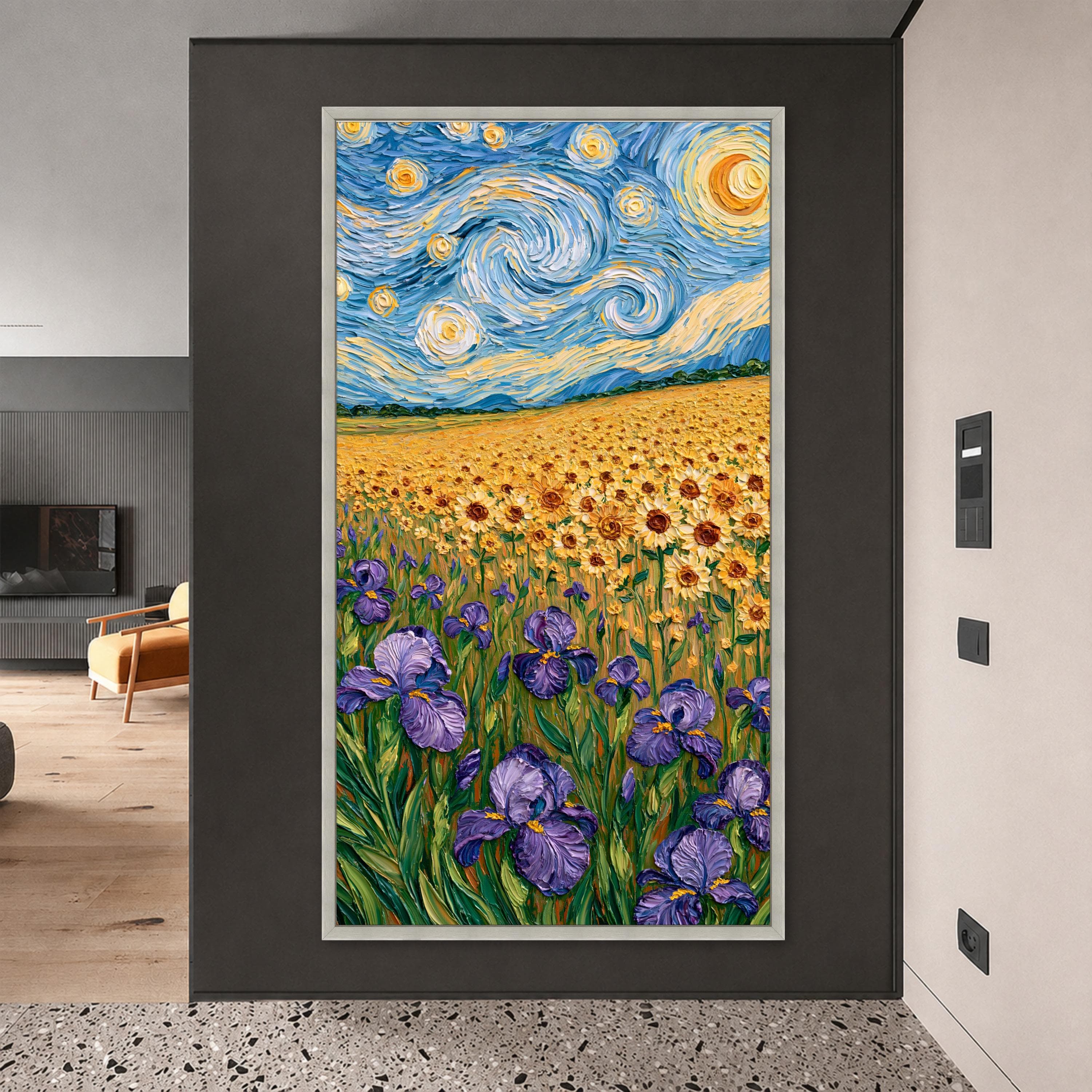 Vibrant Sunflower and Iris Canvas Print, Colorful Floral Wall Art for Home Decor, Nature Landscape Art, Bright and Cheerful - image 5