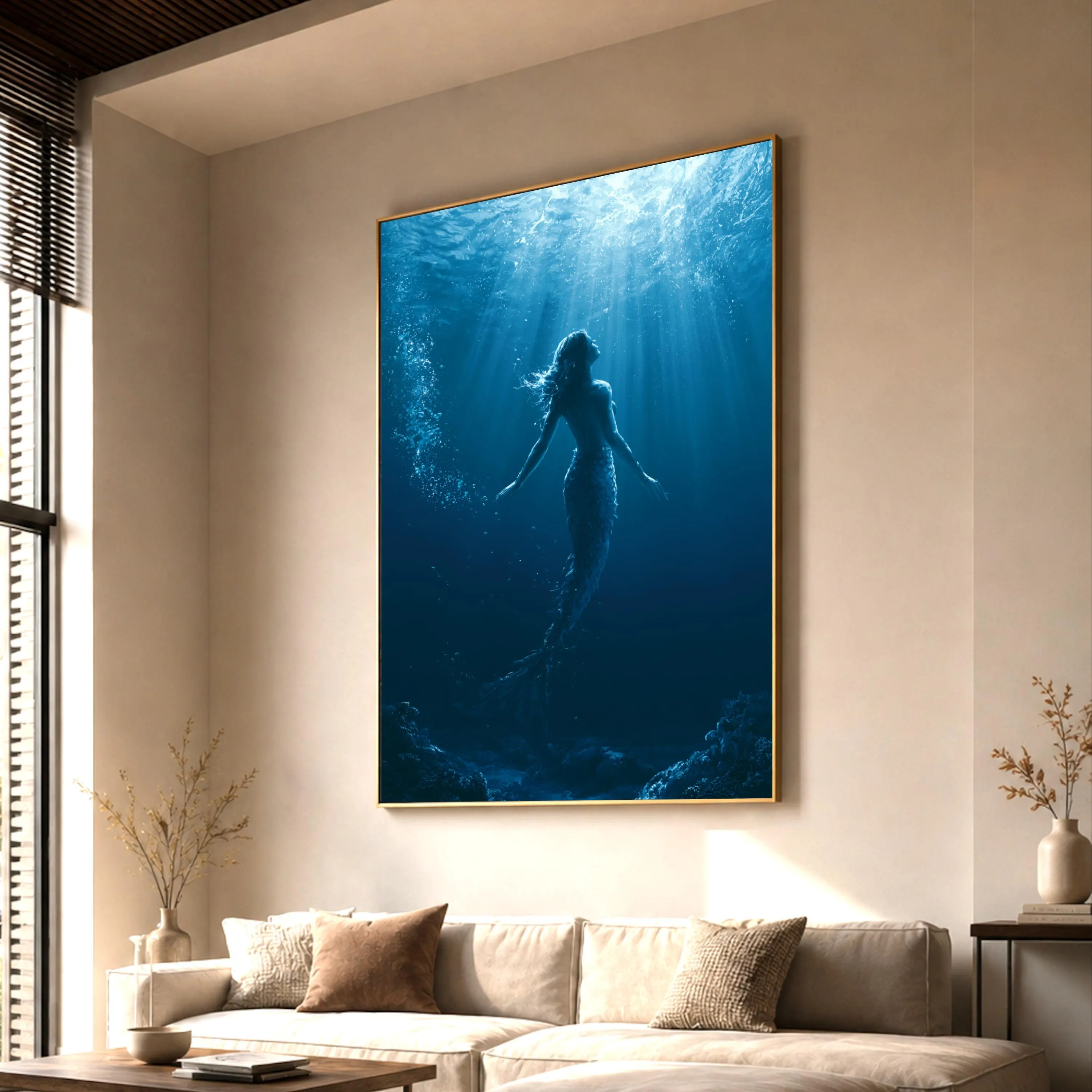 Mermaid Canvas Print, Underwater Ocean Fantasy Art, Coastal Siren Wall Decor - image 3