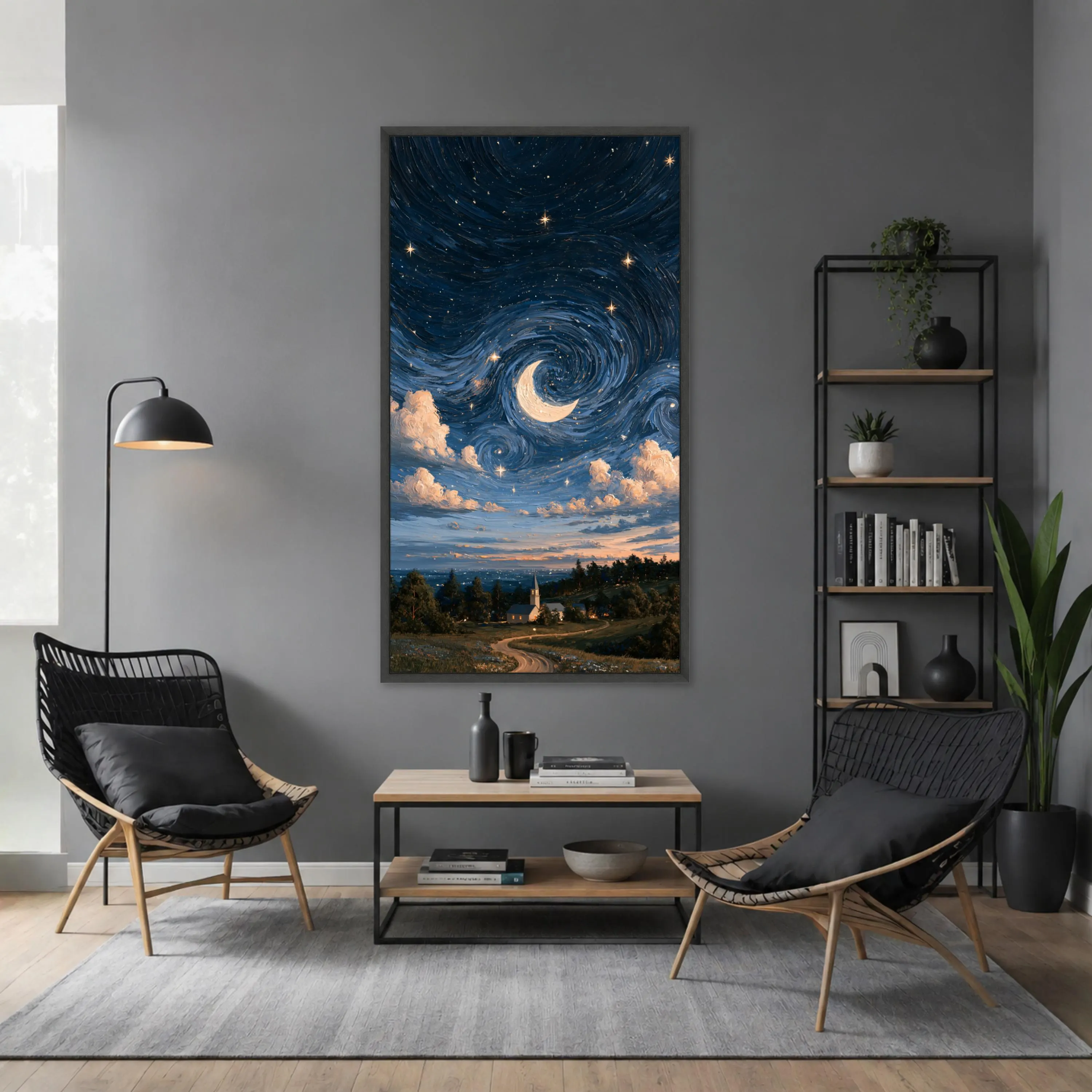 Moonlit Night Sky Canvas Print, Dreamy Landscape Wall Art for Home Decor, Starry Sky and Clouds Art for Living Room, moonlit canvas - image 4
