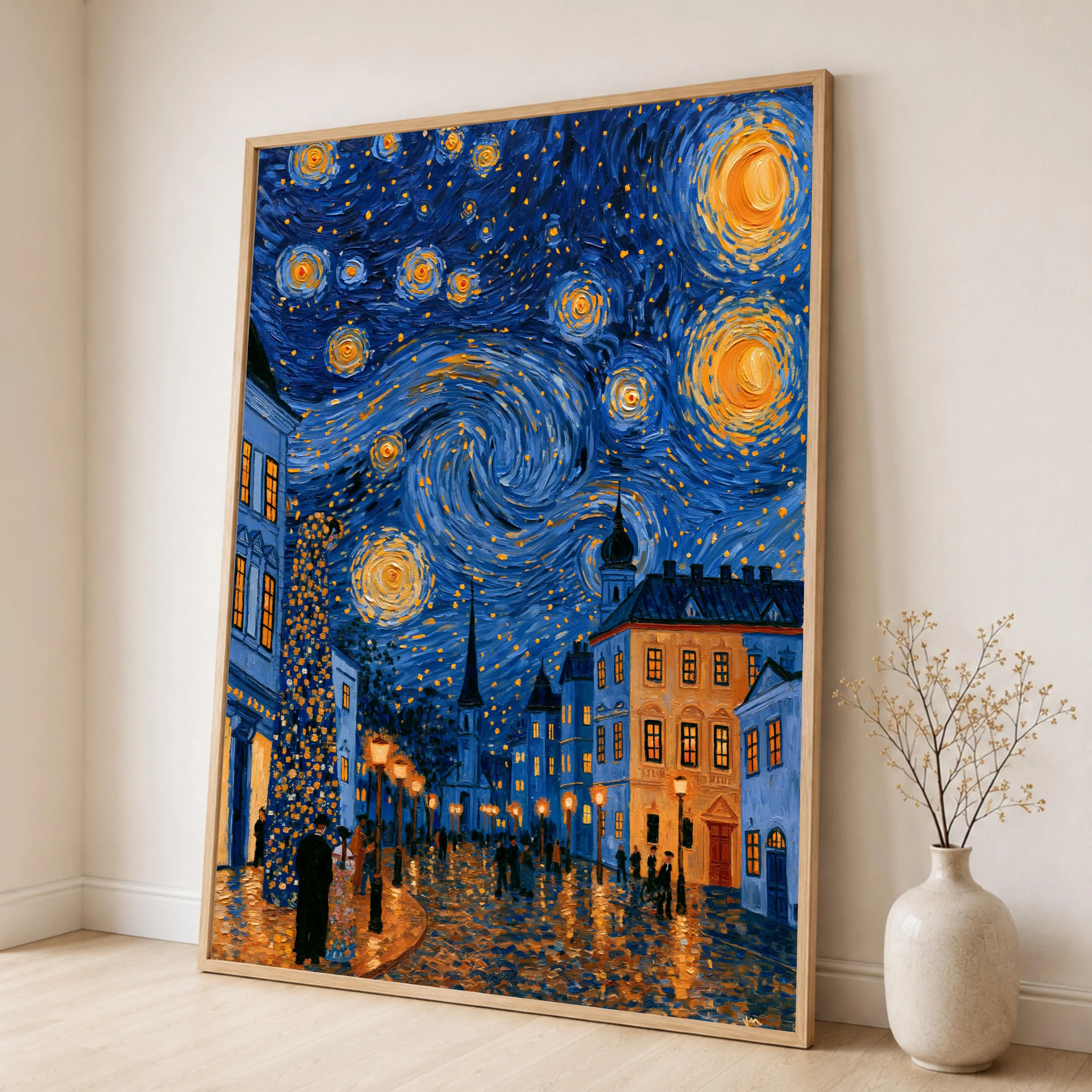 Vibrant Starry Night Canvas Print, Blue and Yellow Night Sky Wall Art, Perfect for Living Room or Bedroom Decor, starry night art - image 4