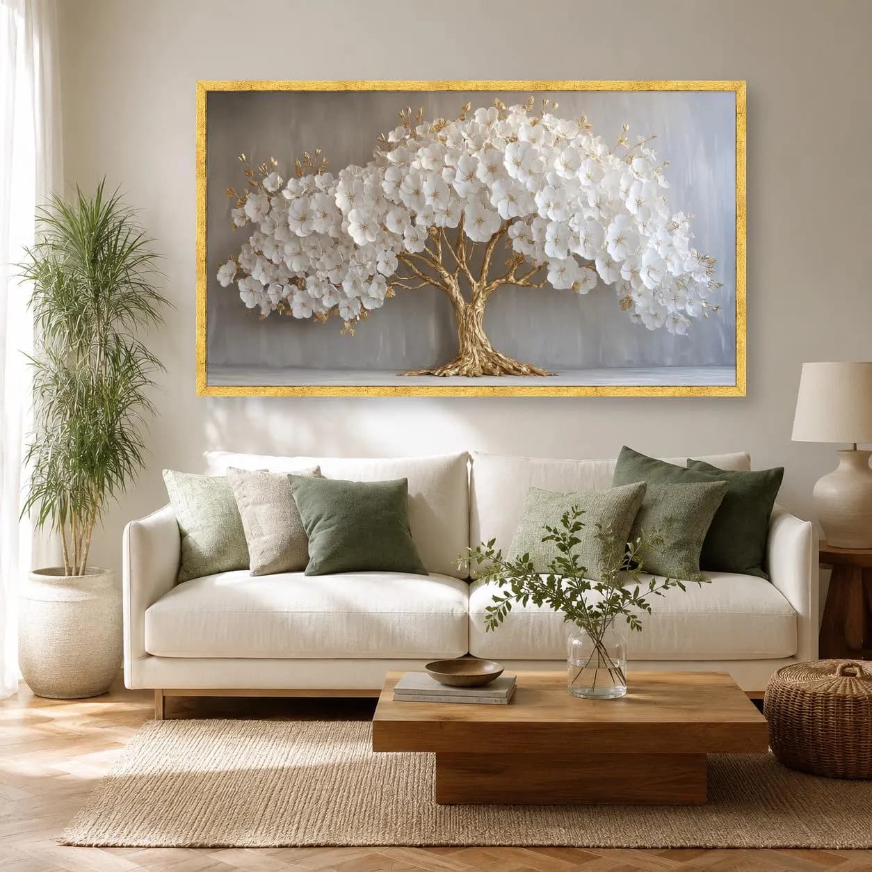White Blossom Tree Canvas Art, Luxe Botanical Floral Wall Decor - image 3