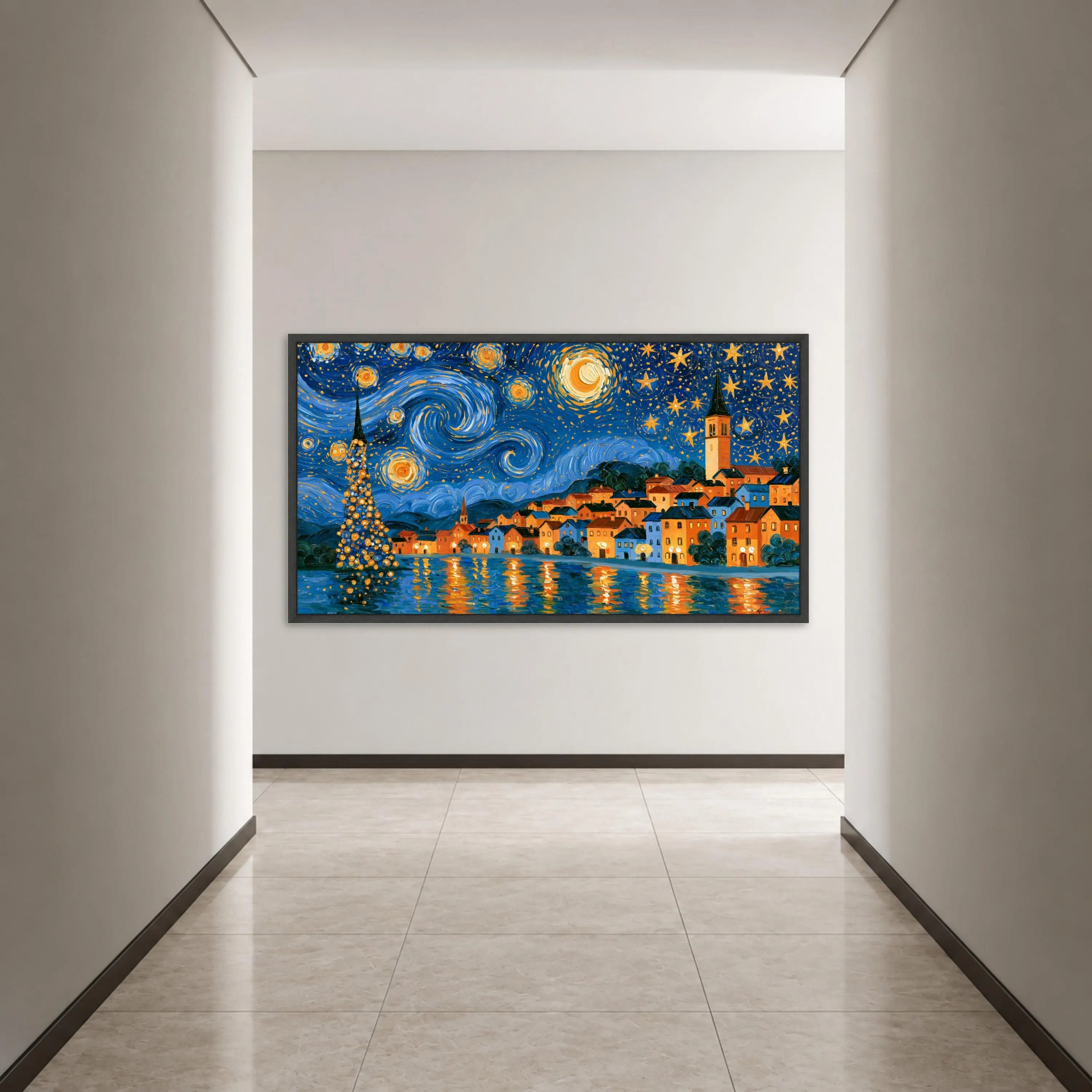 Starry Night City Canvas Print, Vibrant Art for Living Room, Colorful Wall Decor, Night Sky Landscape, Home Aesthetic Art - image 4