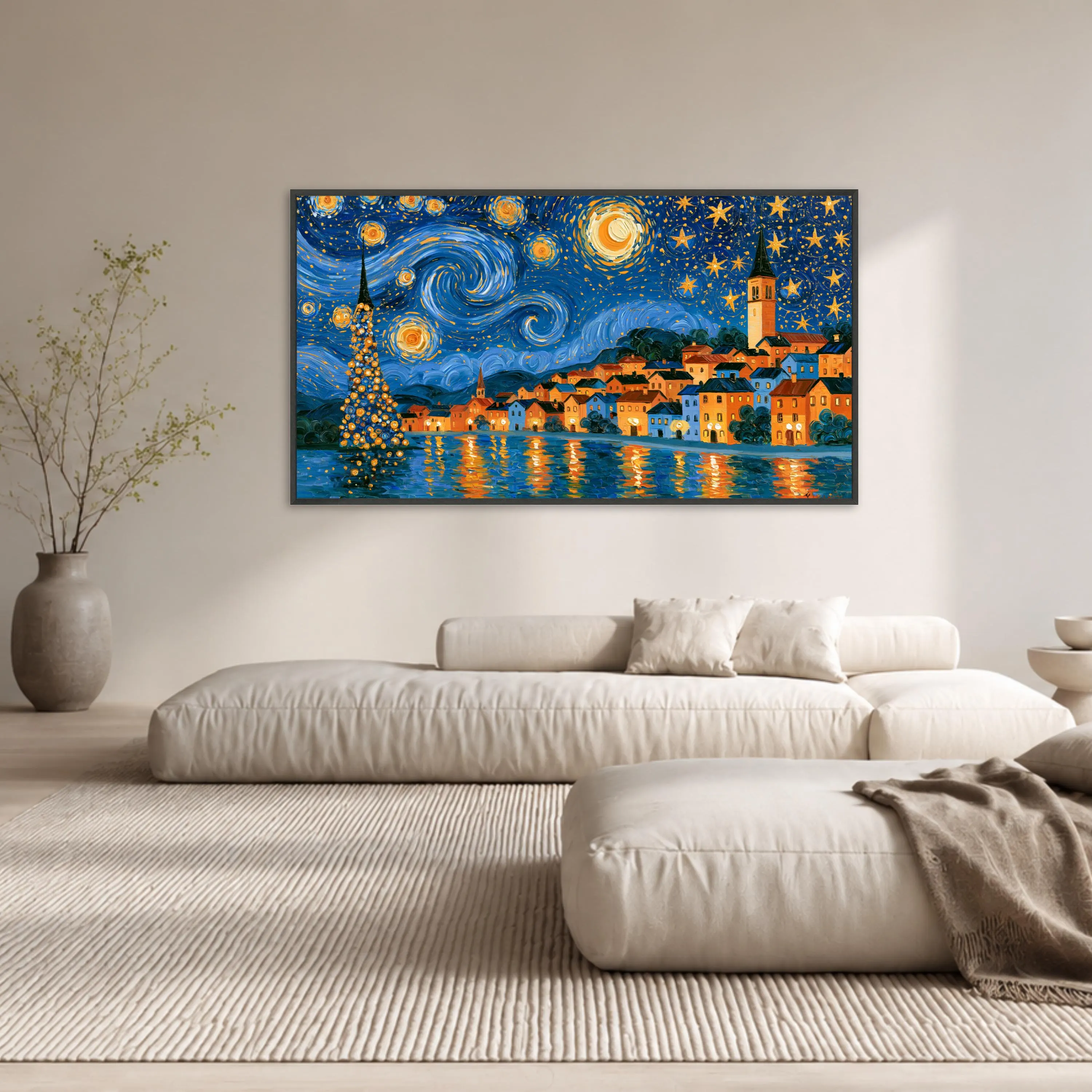 Starry Night City Canvas Print, Vibrant Art for Living Room, Colorful Wall Decor, Night Sky Landscape, Home Aesthetic Art - image 5