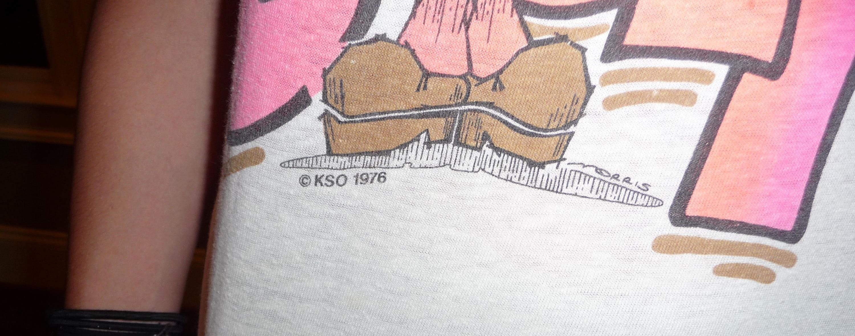 1976 youth sz 14-16  Lg Tee Shirt Comical character BURP, pink green and brown.Cotton& polyester, length 22"  across front 15" sleeves 4"