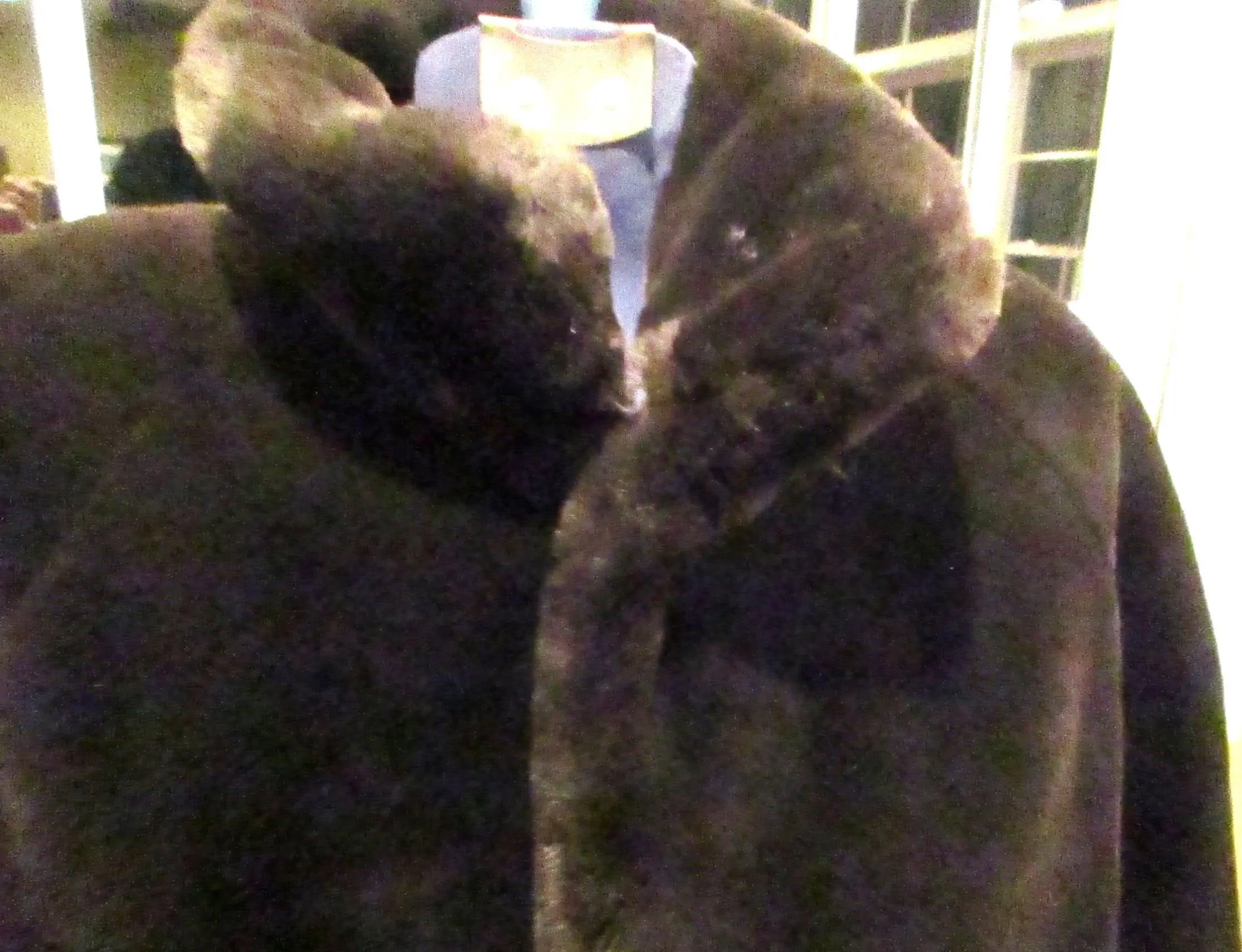 1990's faux fur dark brown knee length ladies coat  fully lined