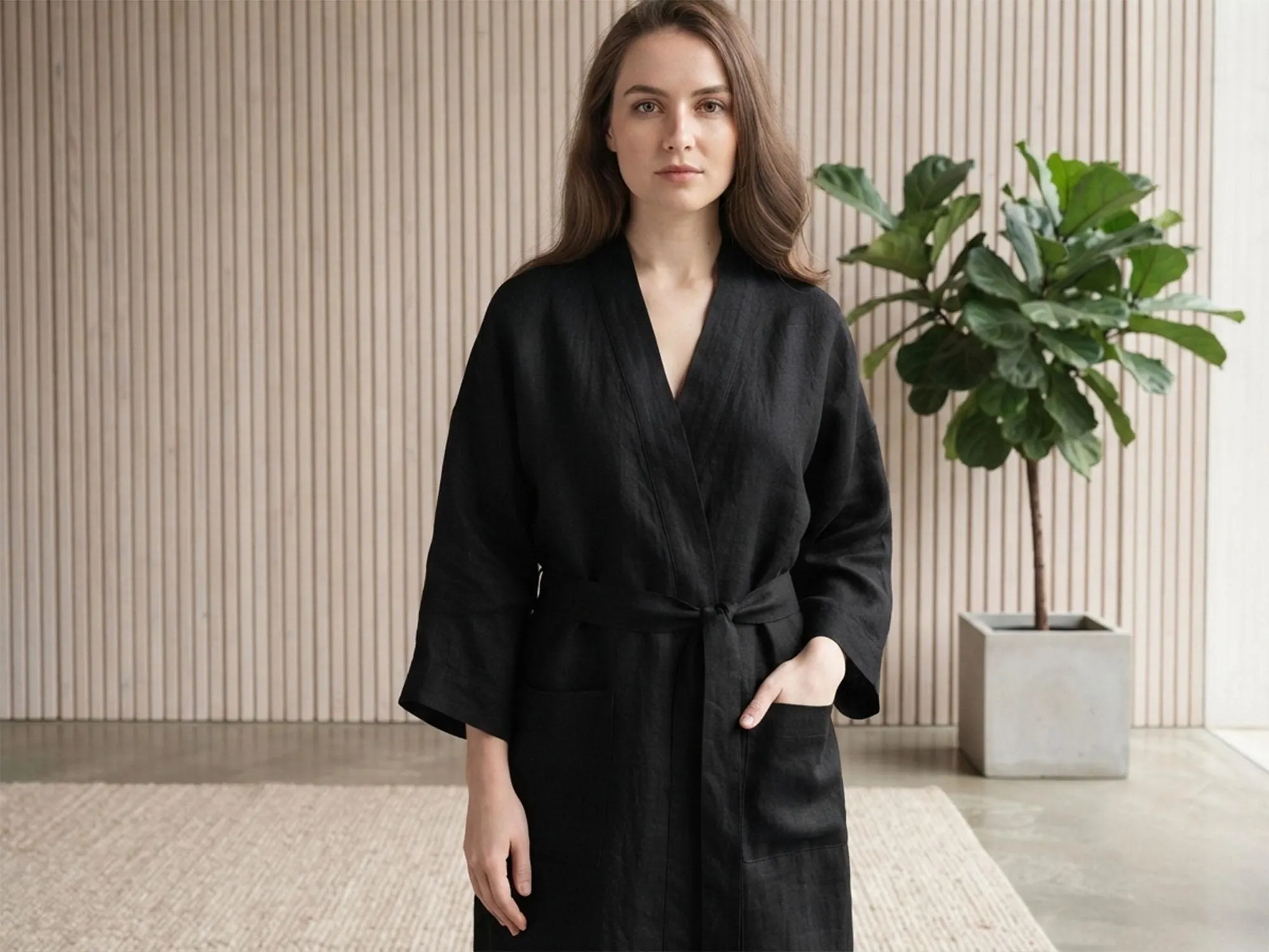 women's Linen Kimono Robe Beachwear Style Wrap Bathrobe Resort Loungewear Holiday Summer Evening robe - image 3