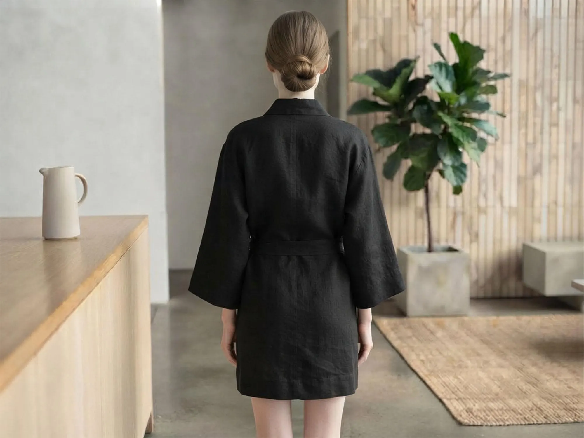 women's Linen Kimono Robe Beachwear Style Wrap Bathrobe Resort Loungewear Holiday Summer Evening robe - image 4
