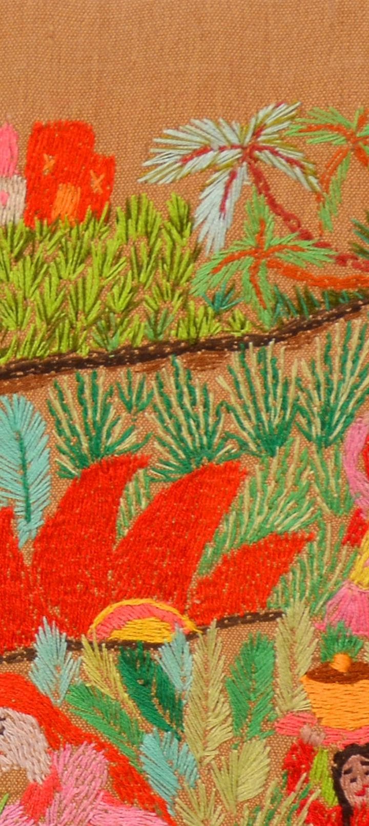 Hand-Embroidered Egyptian Folk Art Tapestry, Camel Cotton, Nile Village Scene (26.4x17.7 Inches) - image 3