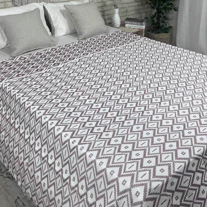 Egyptian Handwoven Loom Coverlet Purple Cotton Throw Blanket 94x102 inches - image 5
