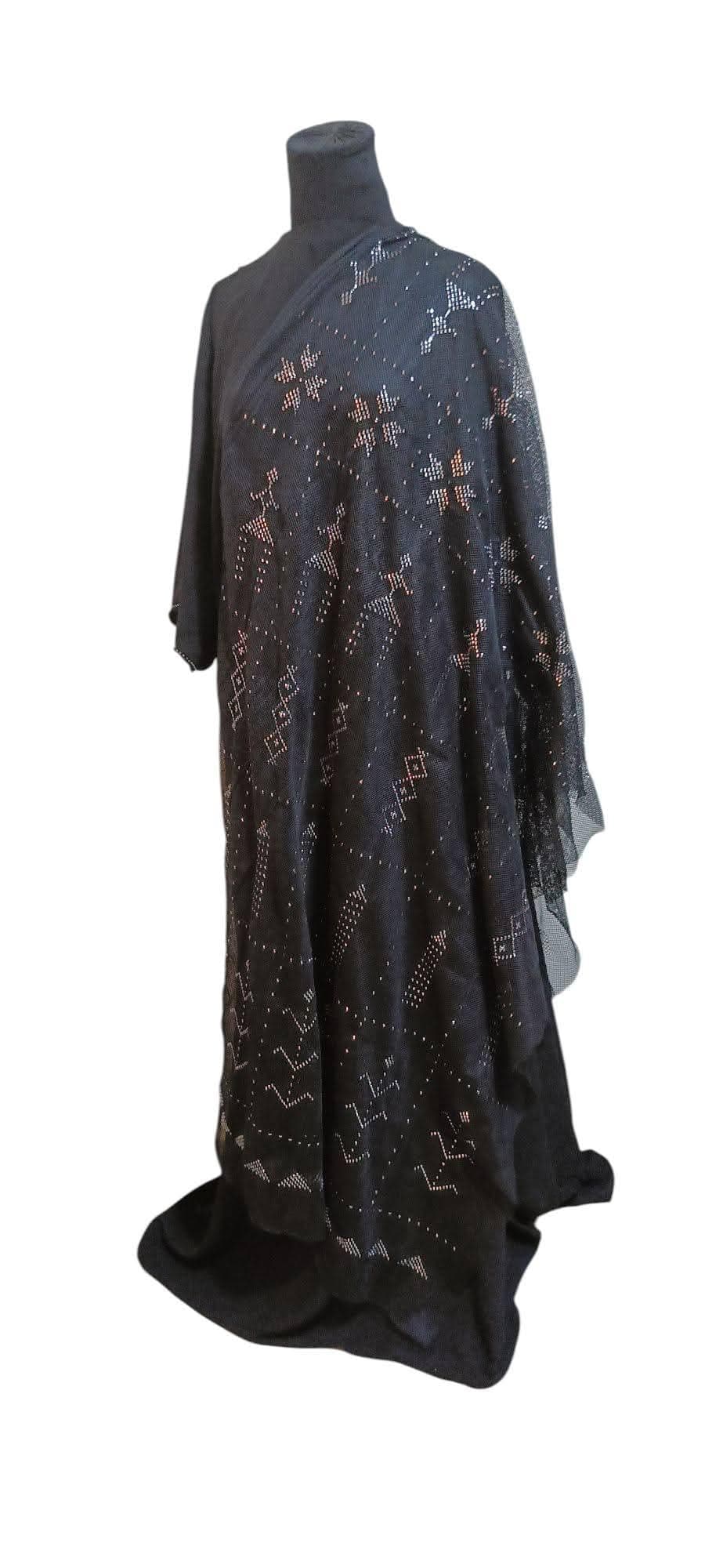 Handcrafted Black Talli Shawl, Metallic Embroidery, Upper Egypt Heritage Wrap
