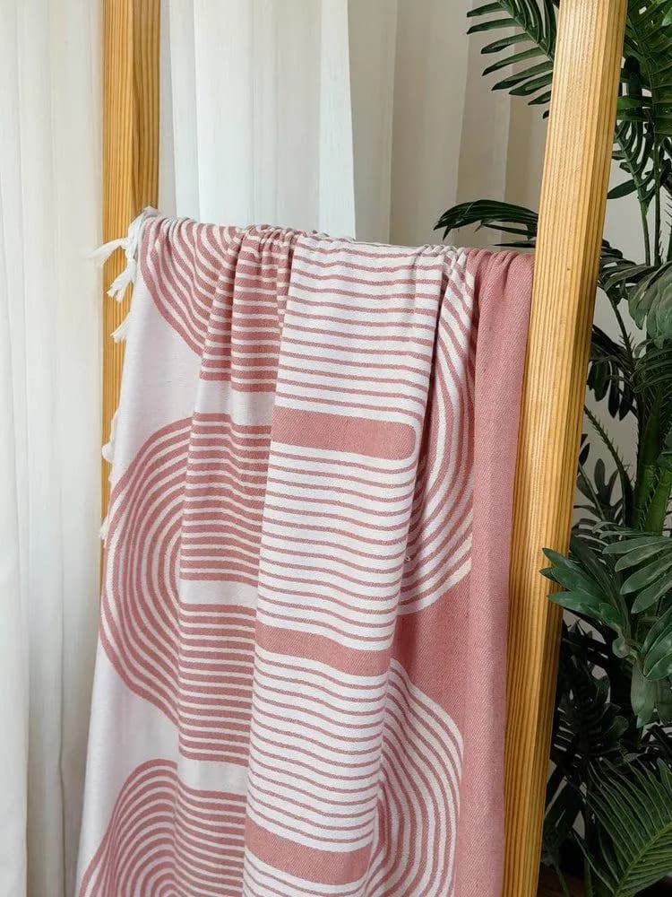 Akhmim Egyptian Cotton Sofa Throw Cover 43x90 Inches Dusty Rose Pink Beige