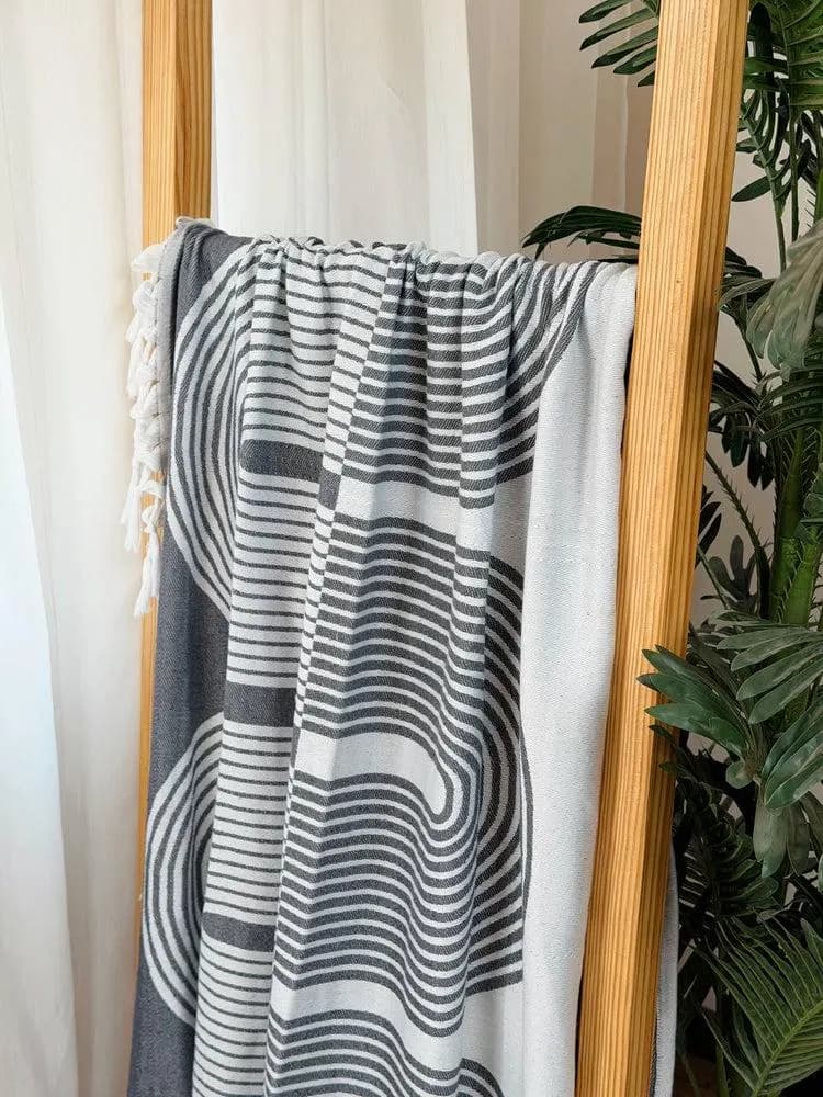 Akhmim Egyptian Cotton Sofa Throw Cover 43x90 Inches Charcoal Grey White - image 3