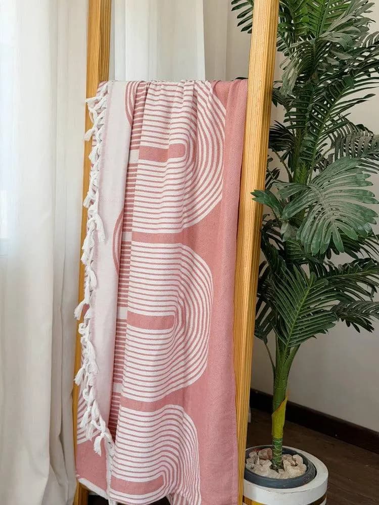 Akhmim Egyptian Cotton Sofa Throw Cover 43x90 Inches Dusty Rose Pink Beige - image 3