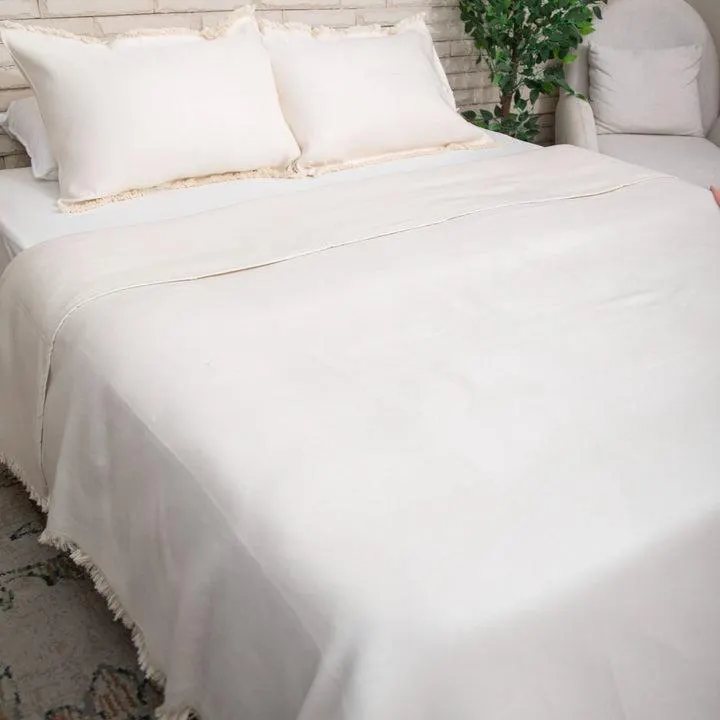 Handwoven Egyptian Cotton Bedspread Cream Off-White Coverlet Throw 94x102 inches Akhmim Handloom TA4