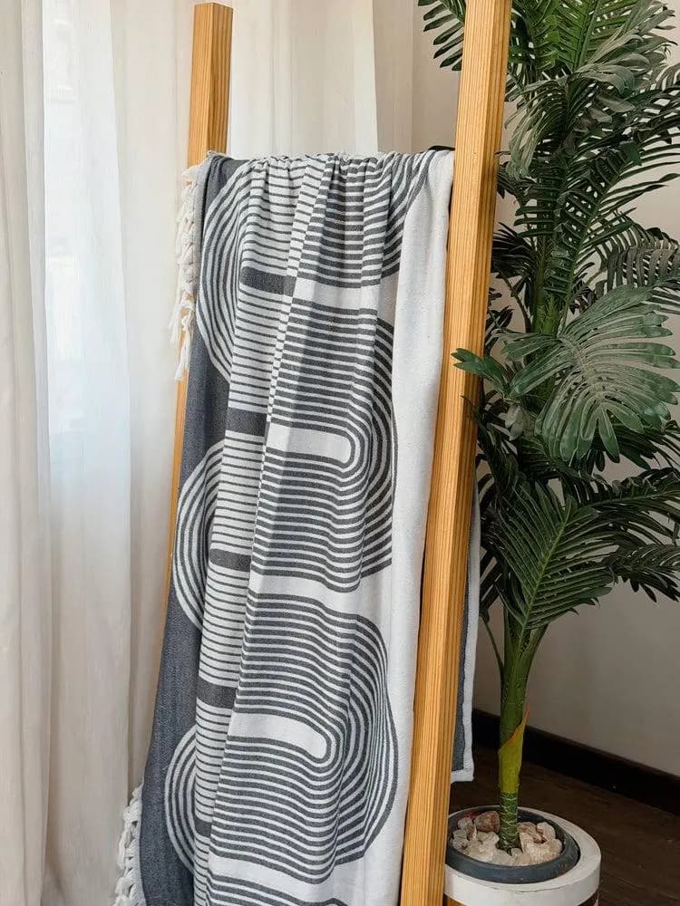 Akhmim Egyptian Cotton Sofa Throw Cover 43x90 Inches Charcoal Grey White