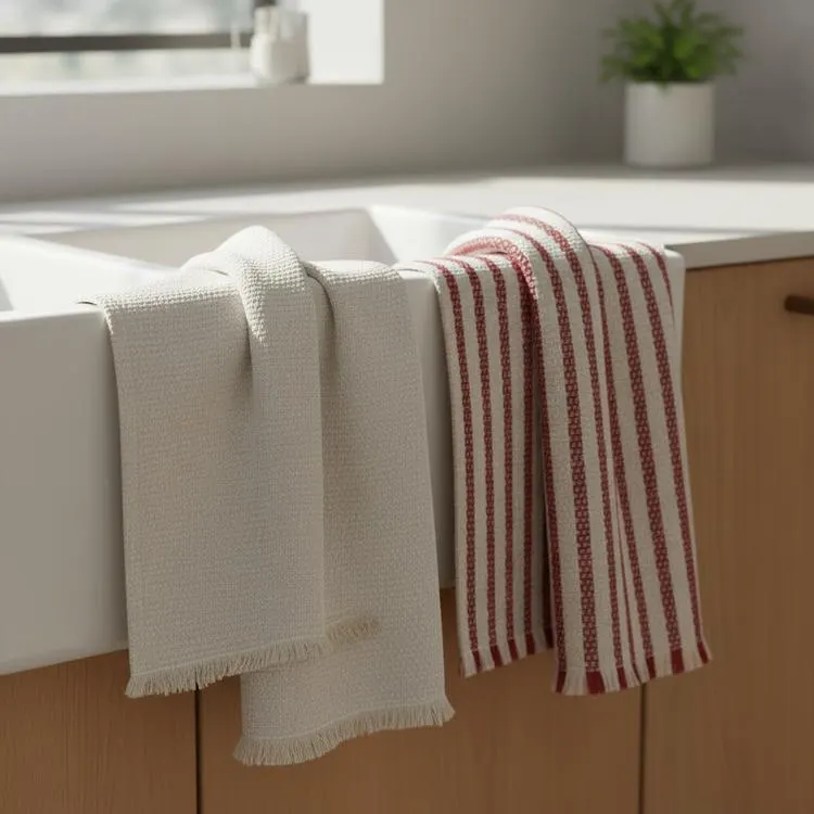 Handwoven Egyptian Cotton Kitchen Towels, Red Striped Dish Cloths (20" x 28" inch) - image 3
