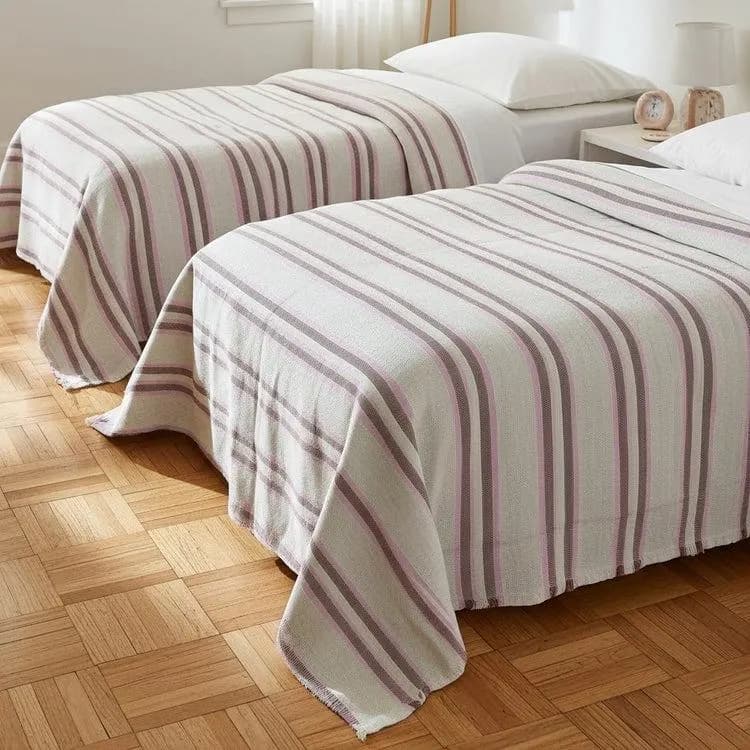Handwoven Egyptian Cotton Bedspreads – Soft Pink Stripes, Akhmim Craftsmanship (Set of 2)