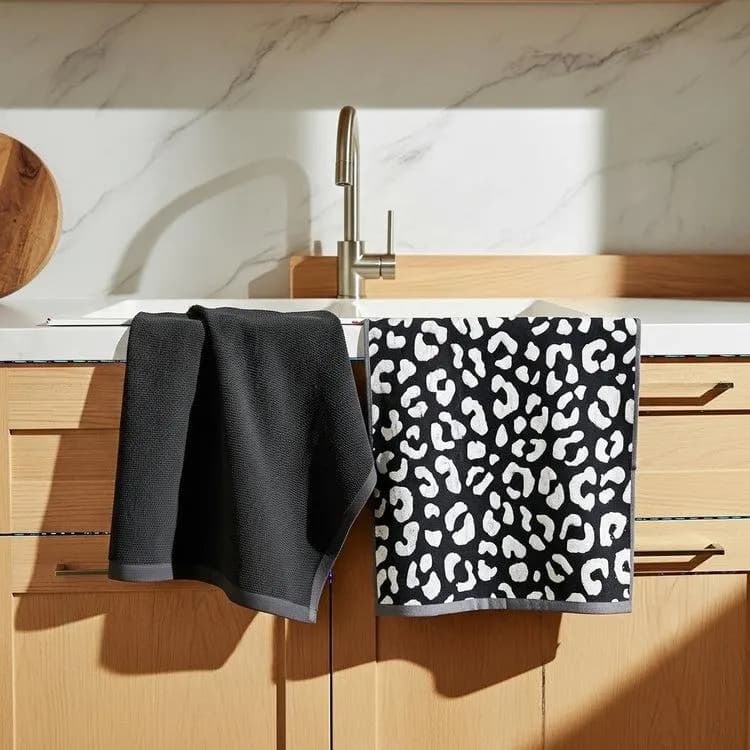 Handwoven Egyptian Cotton Kitchen Towels, Leopard & Black Dishcloths (20x20 inch)