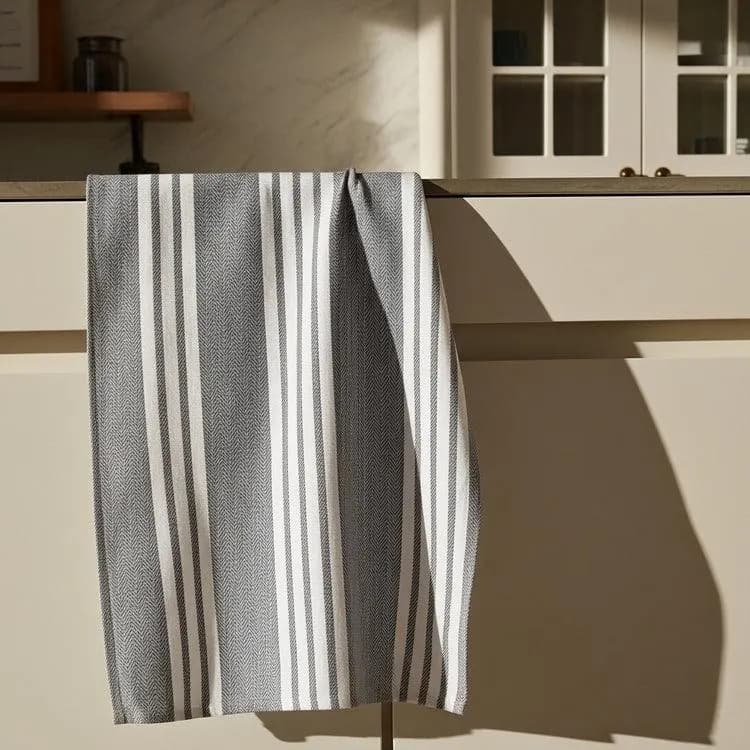 Grey Striped Egyptian Cotton Kitchen Towel, Farmhouse Dishcloth (20x28 inch) - image 3