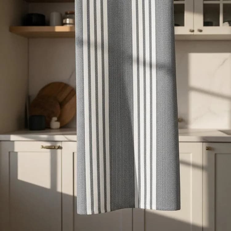 Grey Striped Egyptian Cotton Kitchen Towel, Farmhouse Dishcloth (20x28 inch)