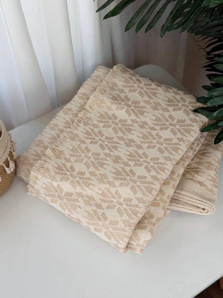 Egyptian Akhmim Handwoven Cotton Bedspread Neutral Beige Throw Blanket - image 3