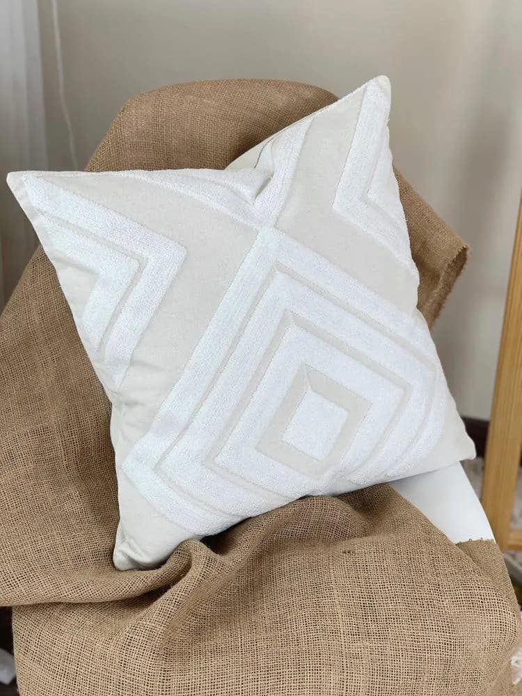 Upper Egypt Products Tufted Geometric Pillow Off-White Throw Pillow Boho Cushion