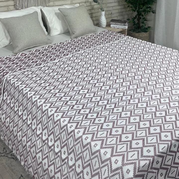 Egyptian Handwoven Loom Coverlet Purple Cotton Throw Blanket 94x102 inches