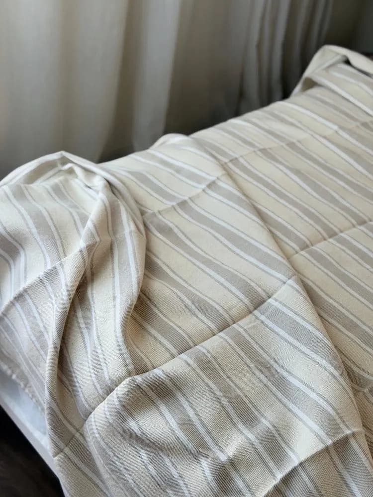 Handwoven Egyptian Cotton Bedspread, Beige Grey Striped Boho Throw Blanket - image 3