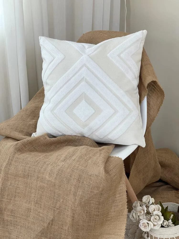 Upper Egypt Products Tufted Geometric Pillow Off-White Throw Pillow Boho Cushion - image 3