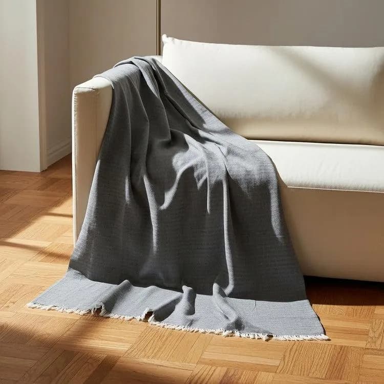 Dark Grey Egyptian Cotton Sofa Throw Cover, 100% Cotton Couch Blanket (35 x 86 inches) - image 3