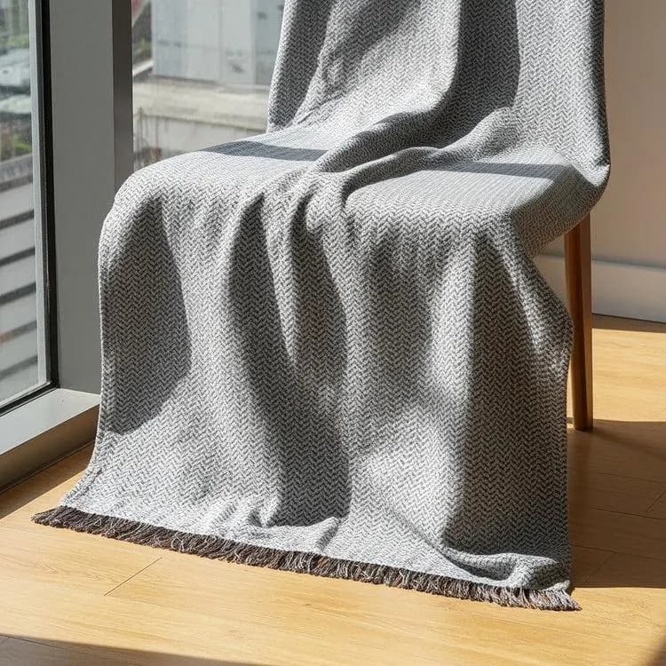 Egyptian Akhmim Cotton Sofa Throw Blanket Grey Boho Fringe Decor Cover - image 3