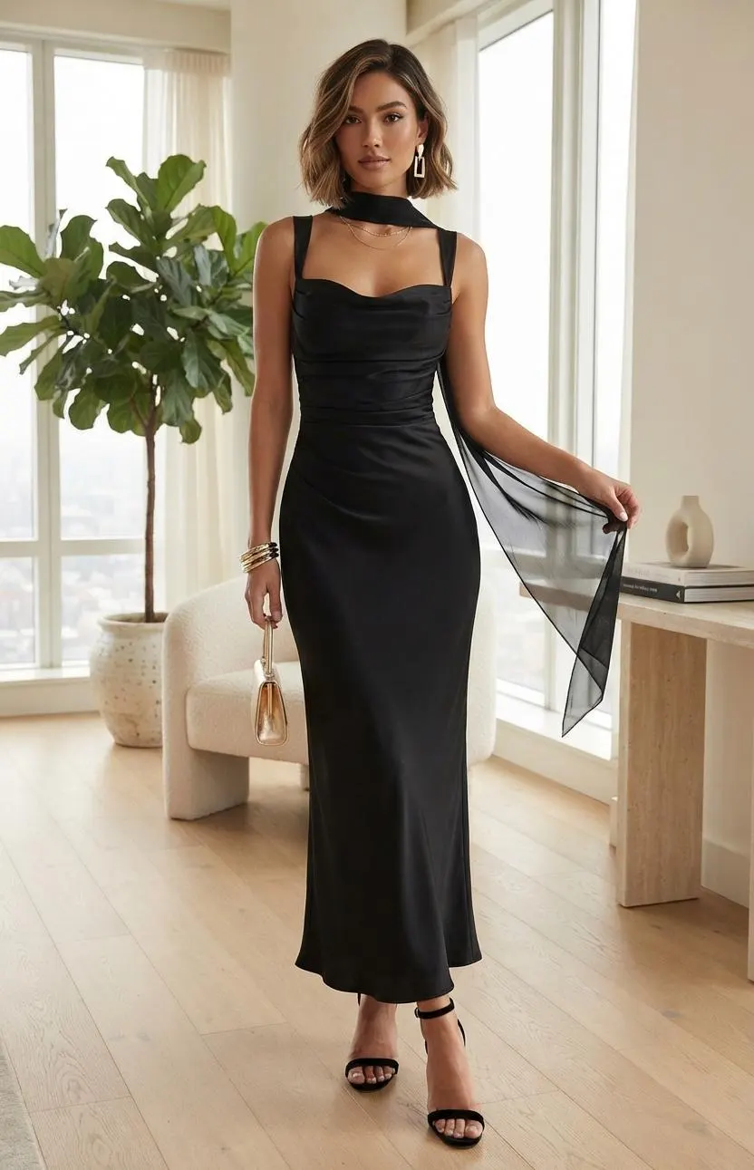Green Satin Maxi Dress | Women’s Scarf Collar Evening Gown | Sleeveless Backless Lace Up Dress | Elegant Long Party Dress | Formal Gown - image 5