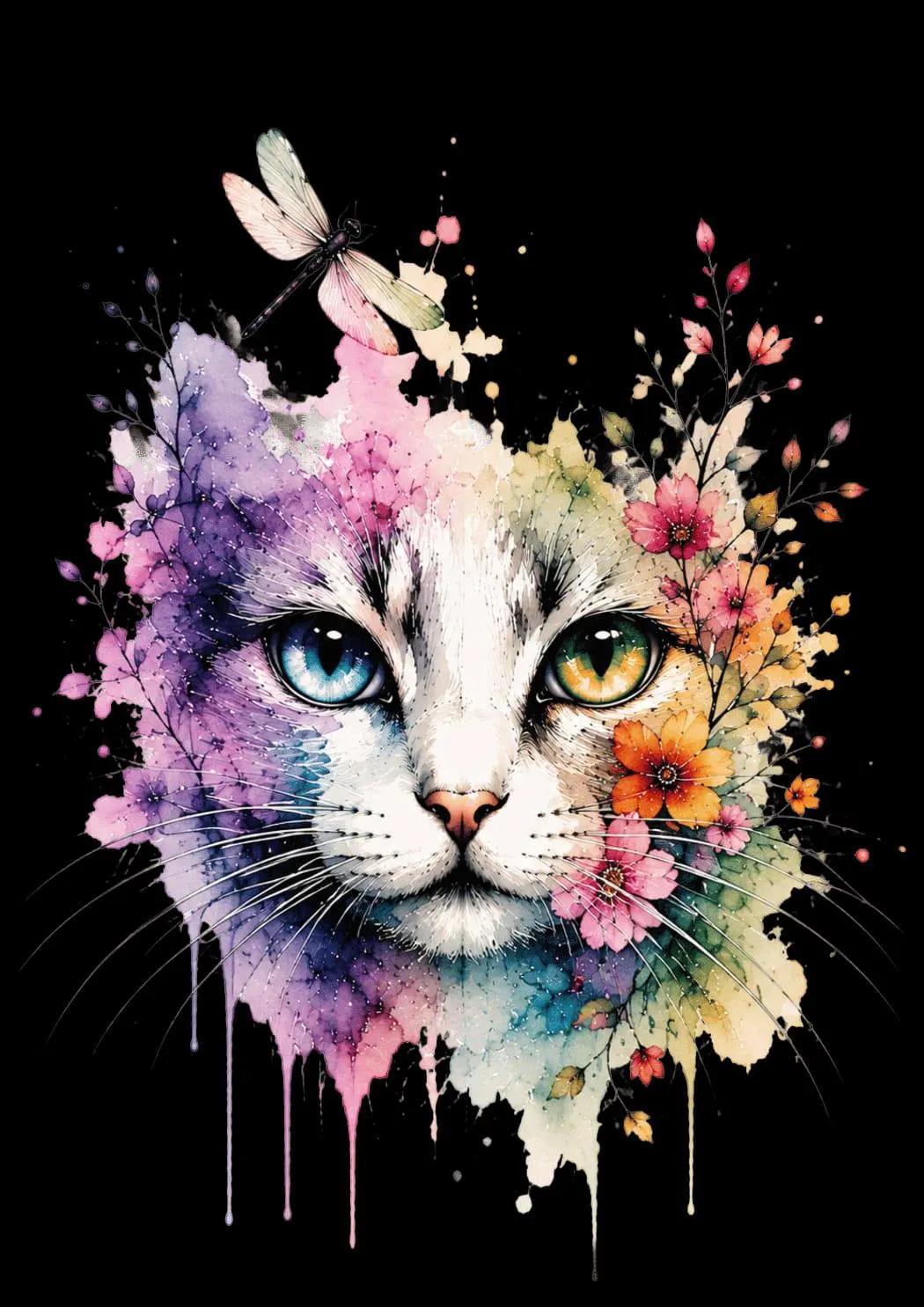Watercolor Cat Clipart PNG, Floral Botanical Cat Clip Art, Cute Cats, Transparent PNG, Digital Download, Sublimation, Scrapbooking - image 5