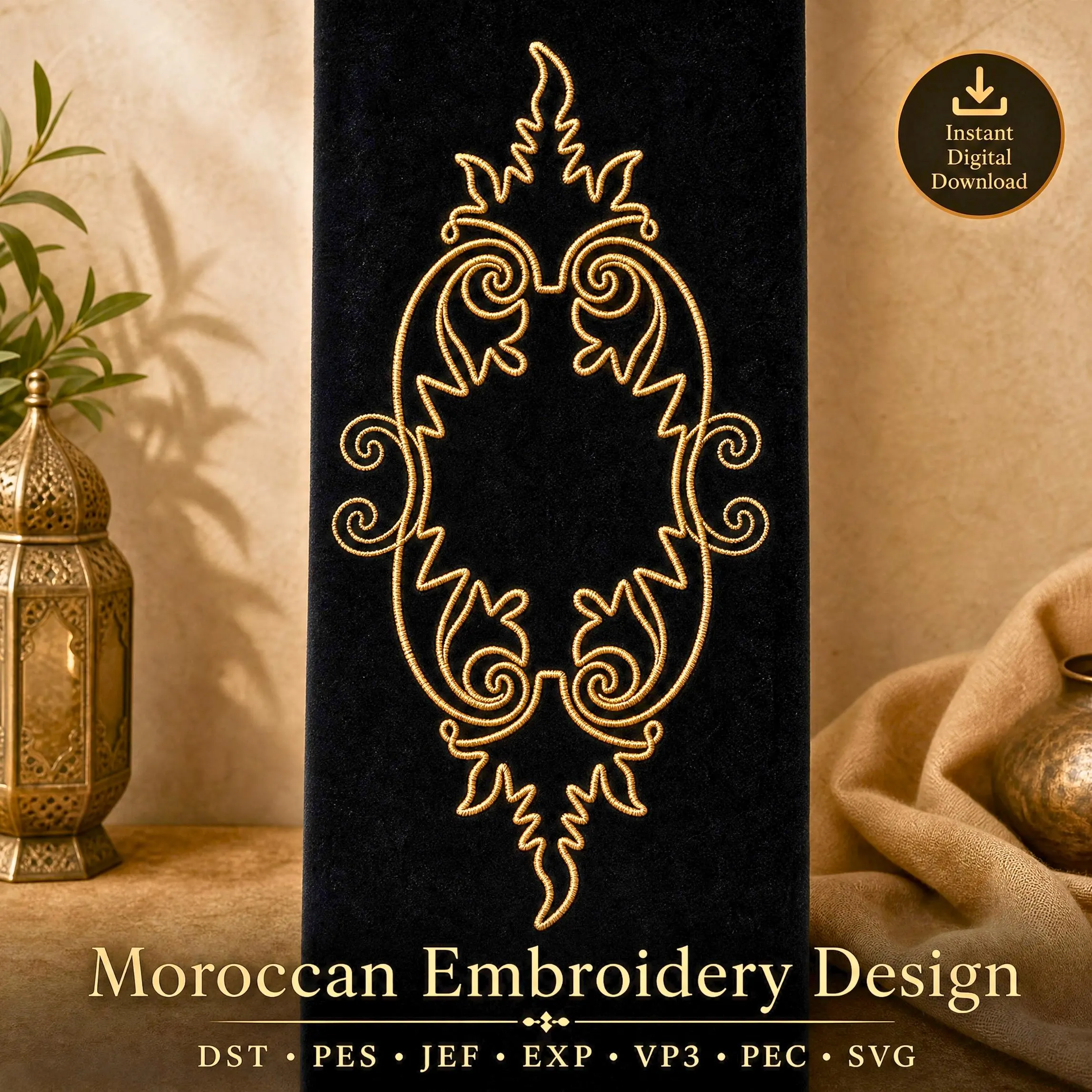 embroidery frame design, ornamental embroidery border, arabesque embroidery pattern, machine embroidery files, dst pes jef exp vp3 pec svg