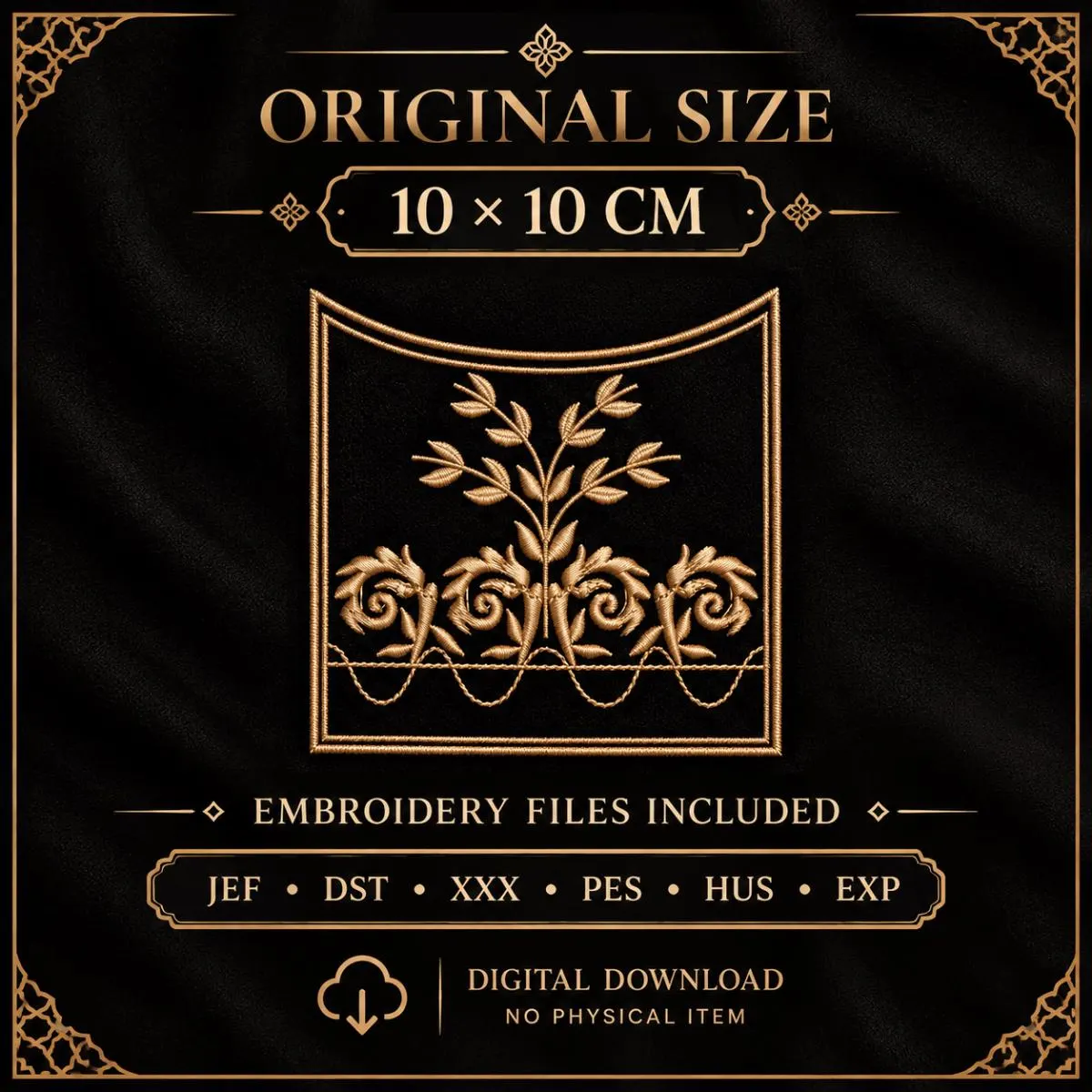 Moroccan Floral Embroidery Design 10 x 10 cm, Machine Embroidery Border, Kaftan Abaya Embroidery, Digital Download, jef dst xxx pes HUS EXP