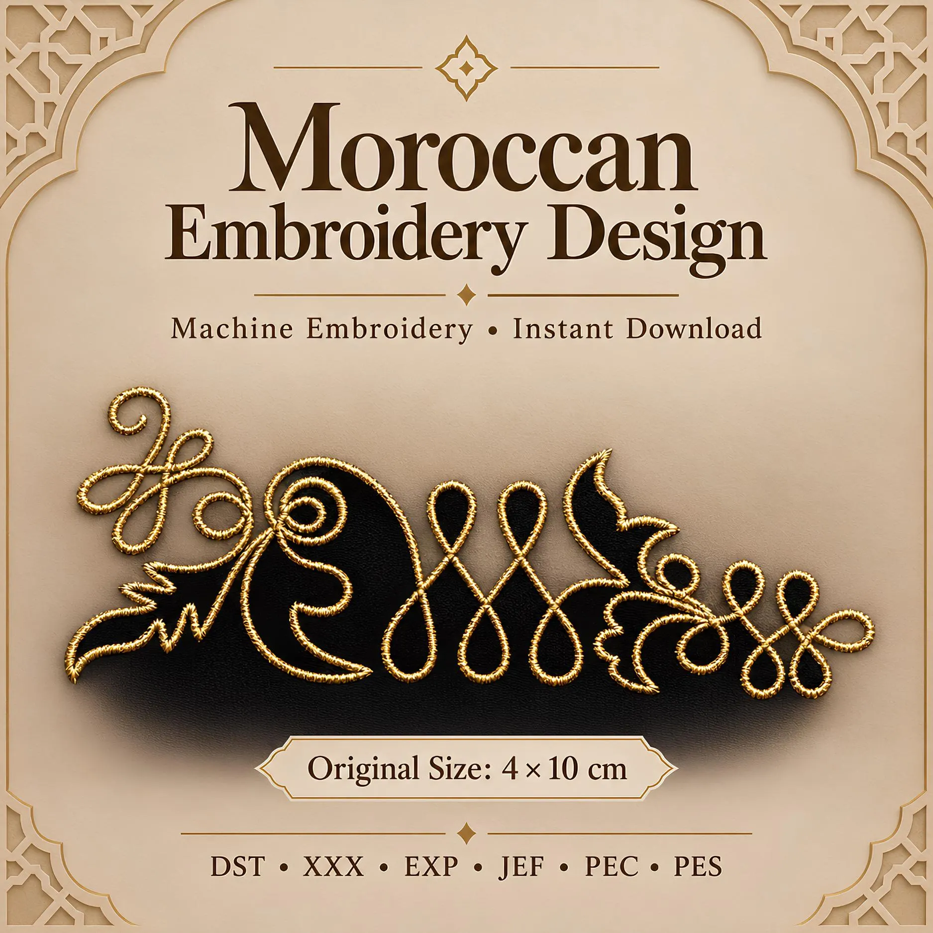 Moroccan Embroidery Design, Elegant Decorative Motif, Machine Embroidery File, Instant Download, dst pes jef pec EXP XXX