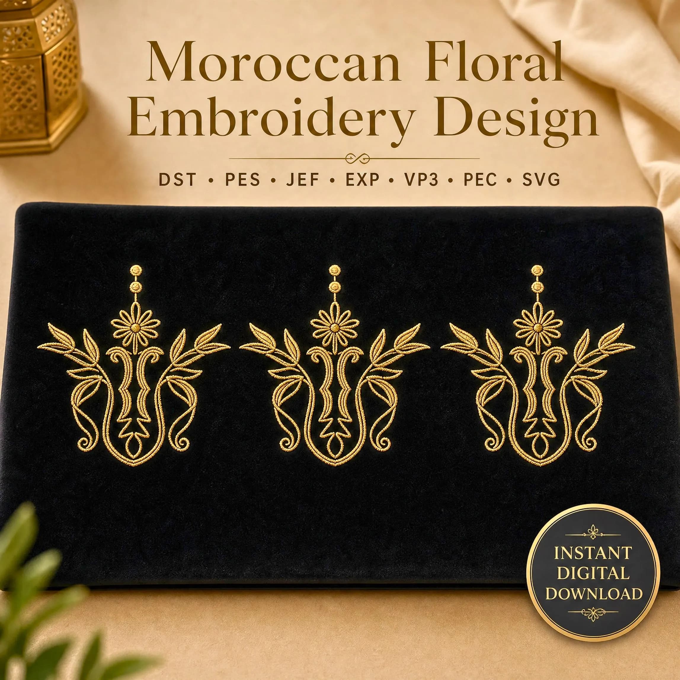 Moroccan floral embroidery motifs, machine embroidery design, ornamental arabesque pattern, dst pes jef exp vp3 pec svg - image 3