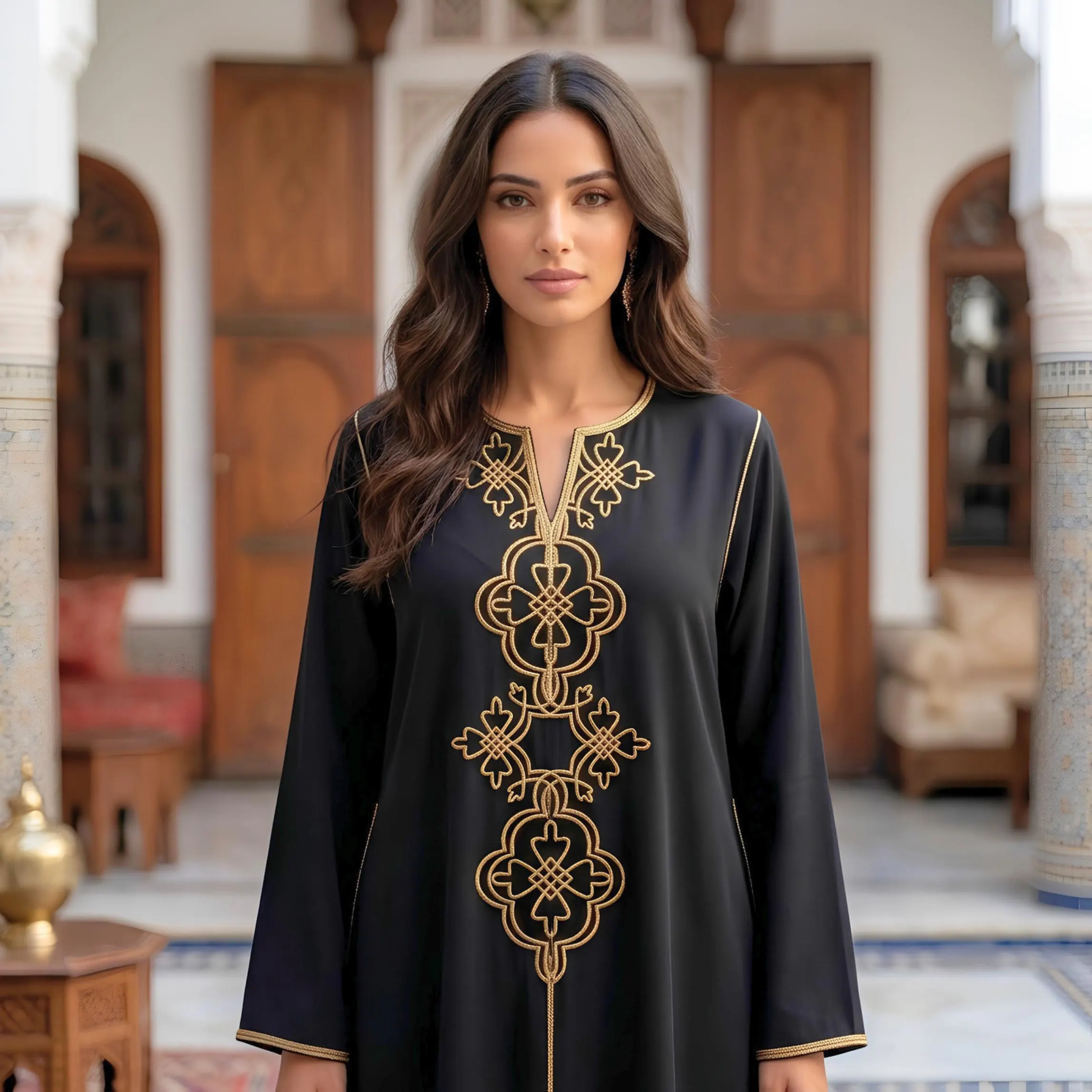 Moroccan floral embroidery border, vertical machine embroidery design, caftan front panel, dst pes jef exp vp3 pec svg