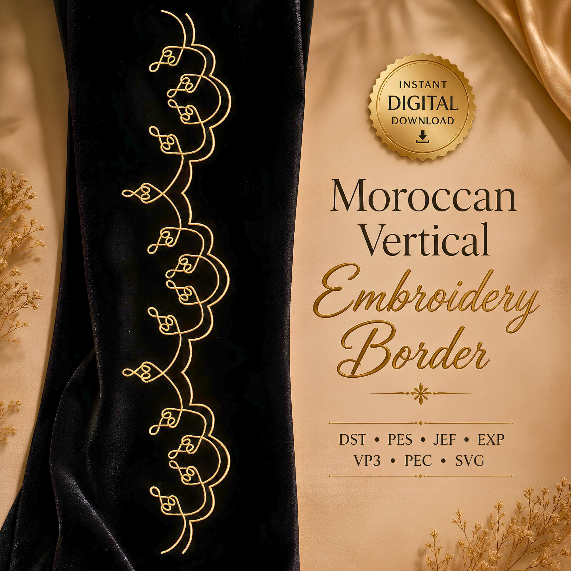 Moroccan vertical embroidery border, floral machine embroidery design, caftan embroidery file, dst pes jef exp vp3 pec svg - image 4