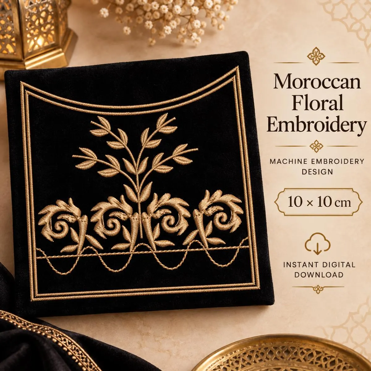 Moroccan Floral Embroidery Design 10 x 10 cm, Machine Embroidery Border, Kaftan Abaya Embroidery, Digital Download, jef dst xxx pes HUS EXP - image 4