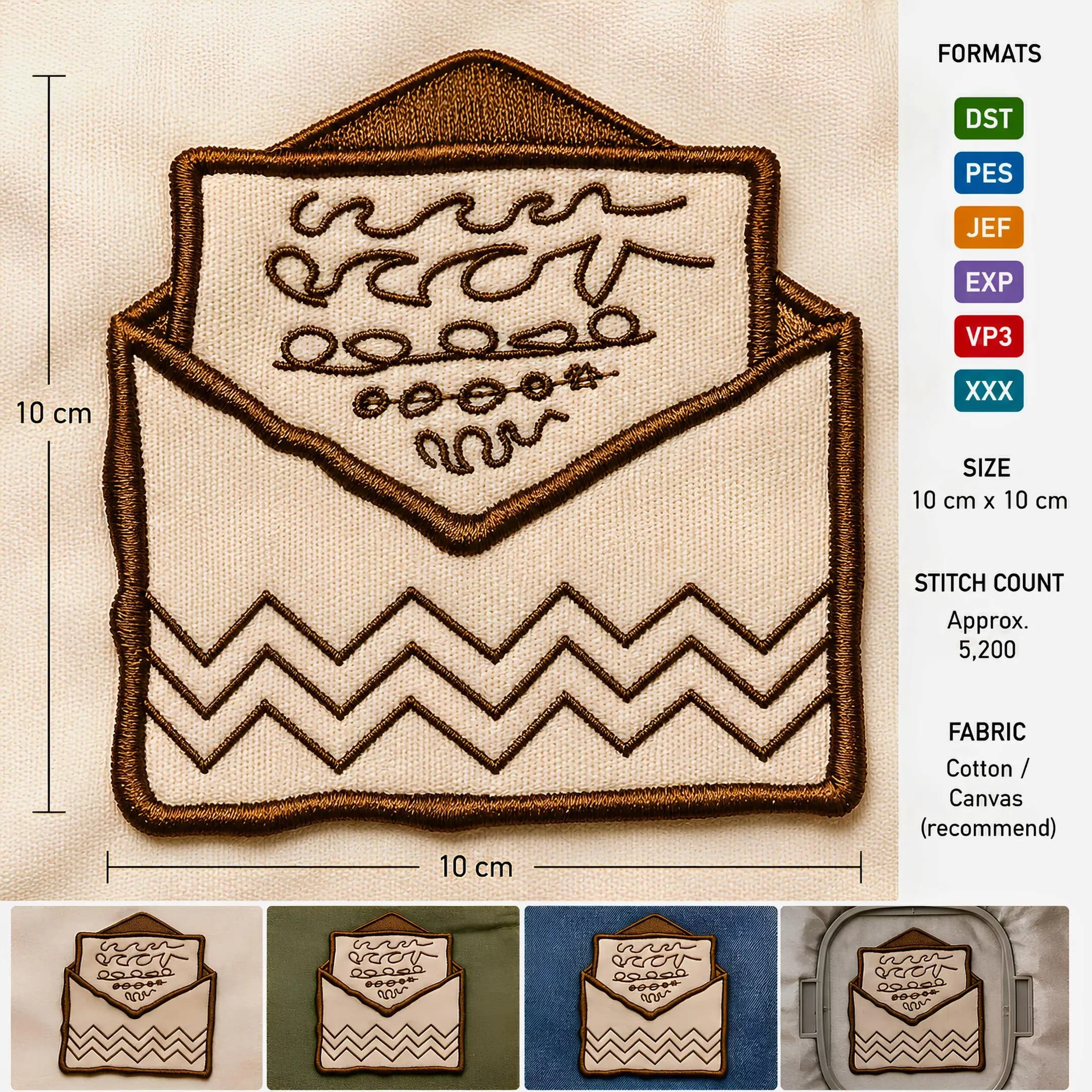 Envelope Embroidery Design, Love Letter Machine Embroidery File, Instant Download, DST PES JEF exp VP3 xxx
