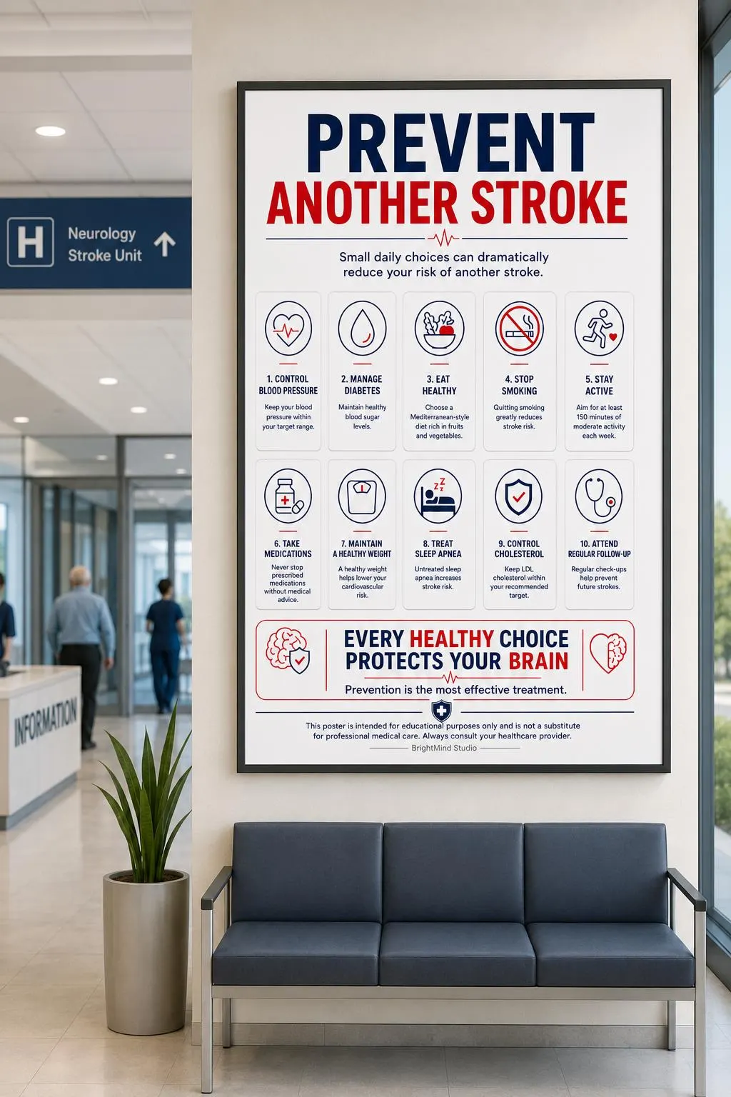 Prevent Another Stroke Poster, Patient Education, Neurology Clinic Art (Digital Download)