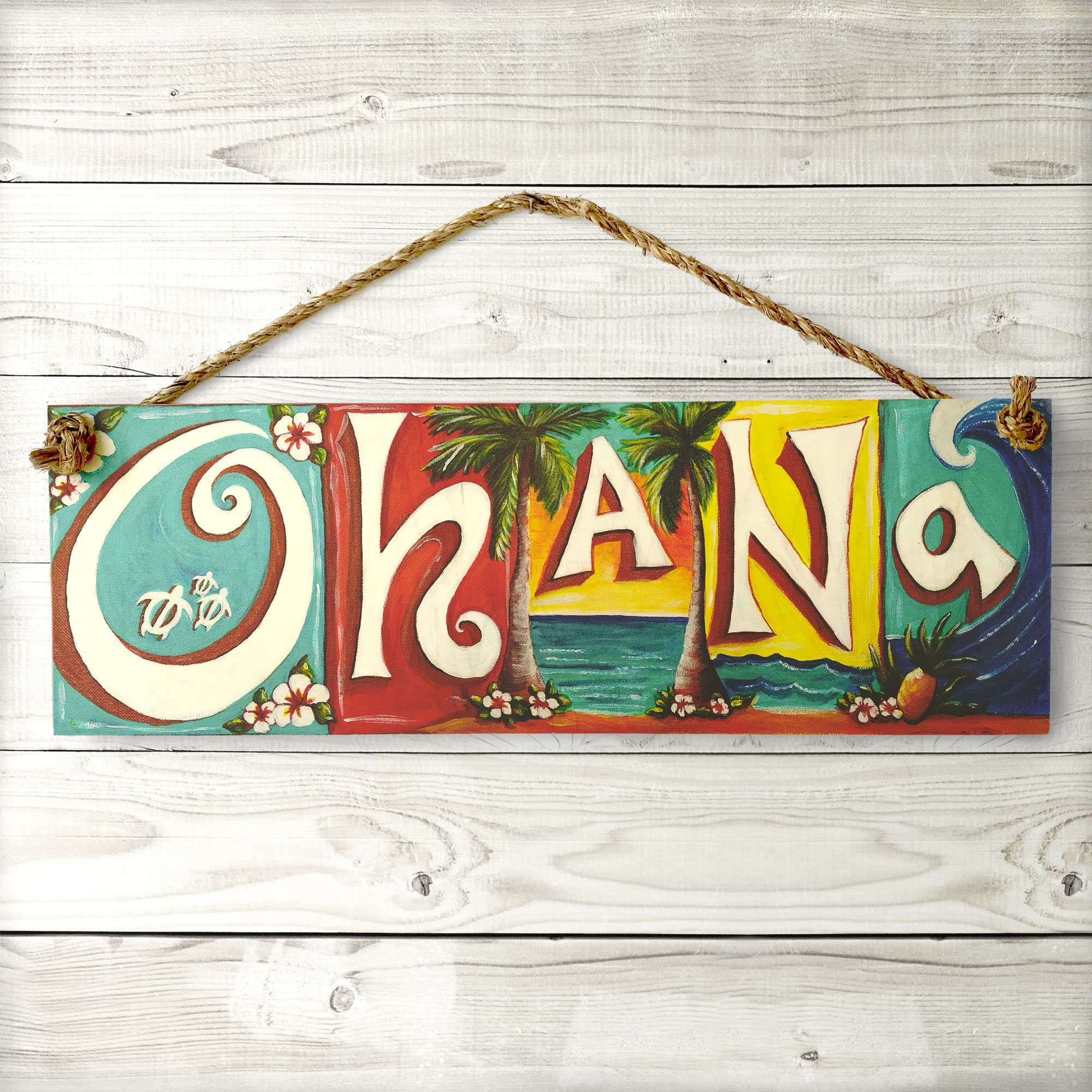 Vintage Ohana Sign - Hawaii Ohana (means family) Tropical Beach Vintage Wood Sign with Manila Rope Hanger - image 3