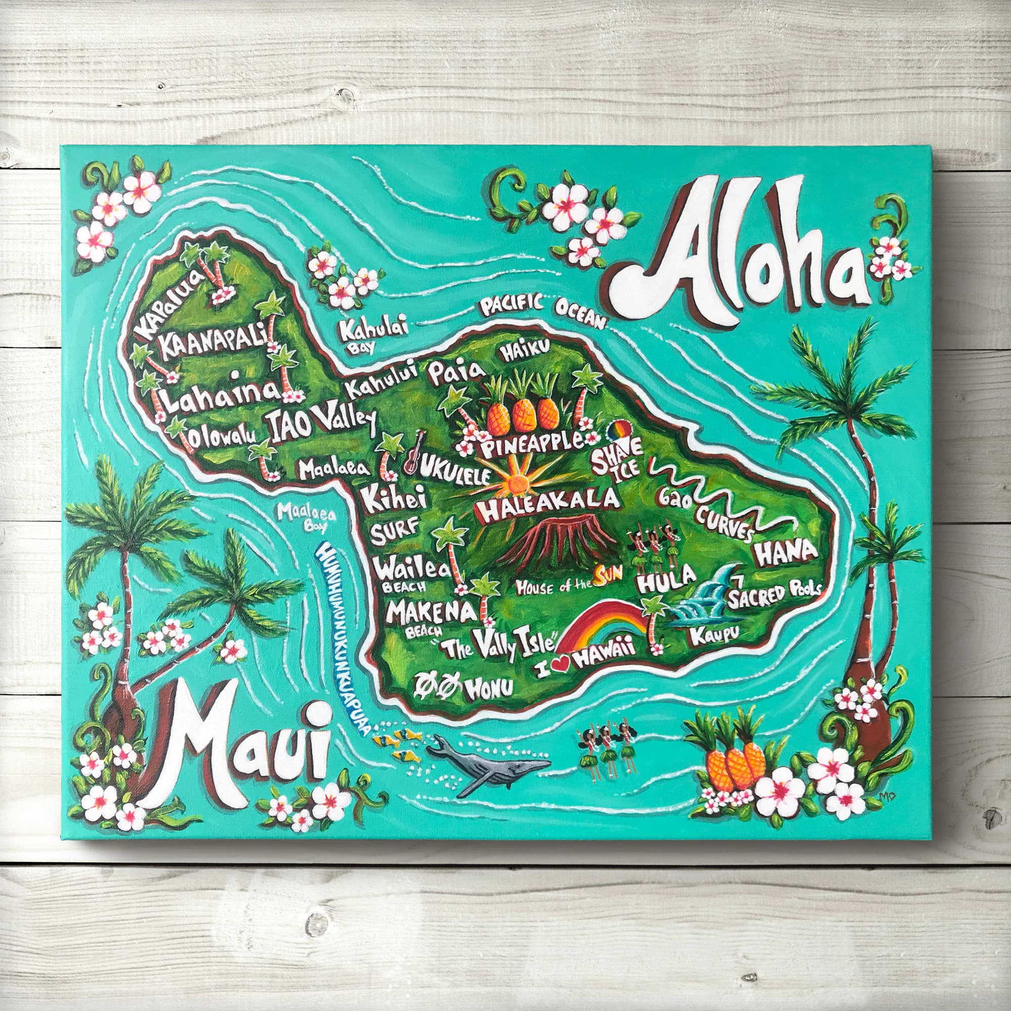 Island of Maui Canvas Print – Hawaiian map, aloha, cute art