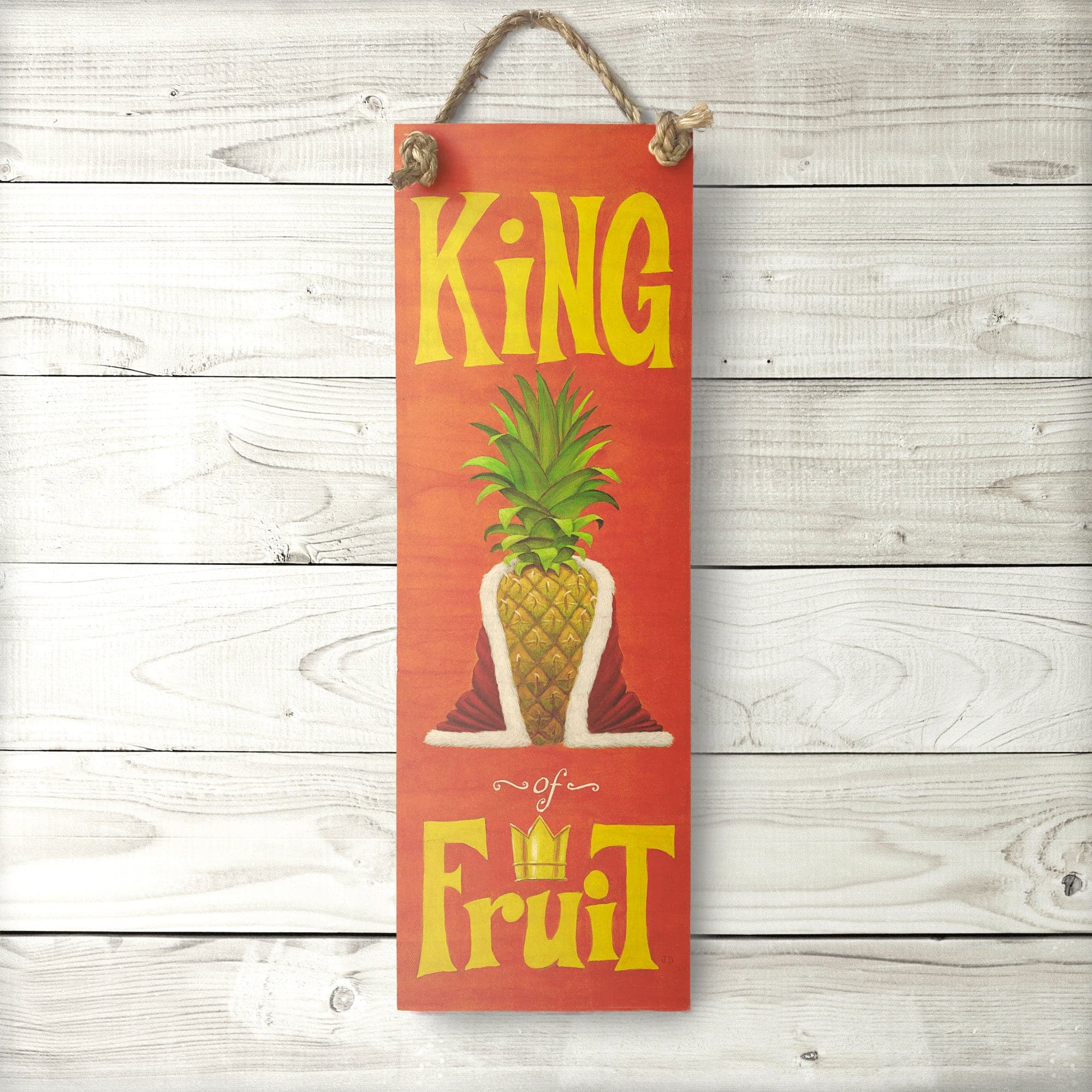 Vintage King of Fruit Sign - Hawaii King of Fruit Vintage Pineapple Wood Sign with Manila Rope Hanger