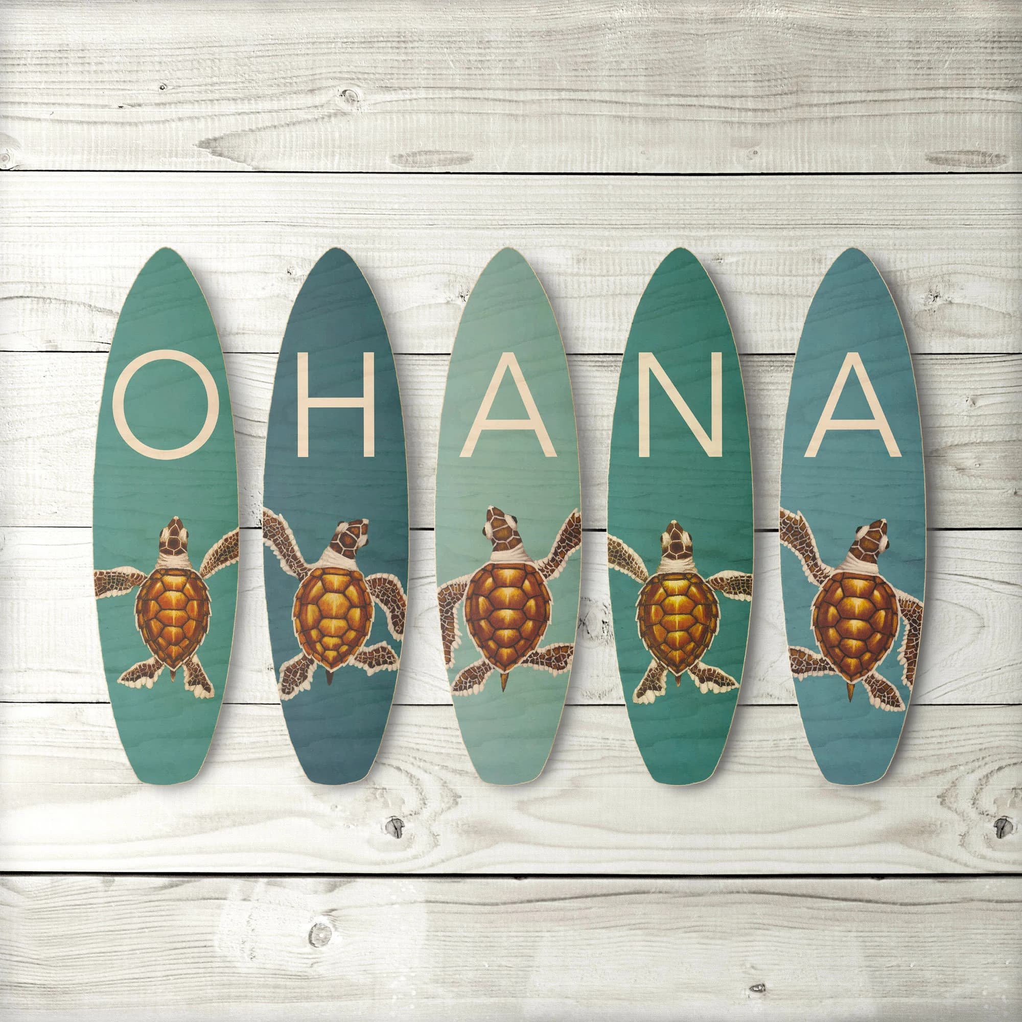 Ohana (Family) Surfboard Set – sea turtles, Hawaiian art