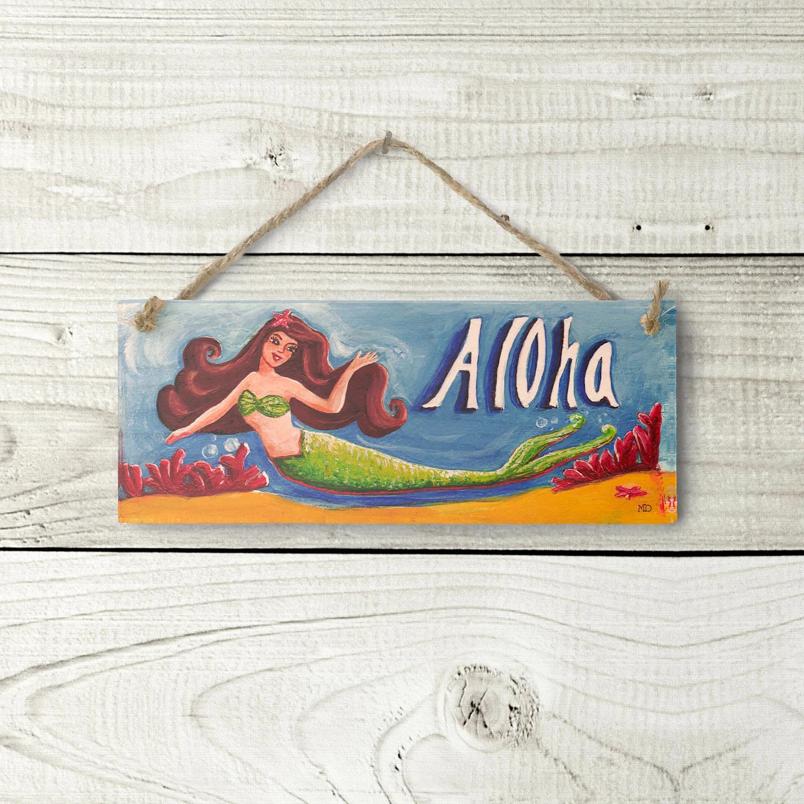 Aloha Mermaid Sign - Hawaiian Sign Tropical Beach Decor Mermaid Art