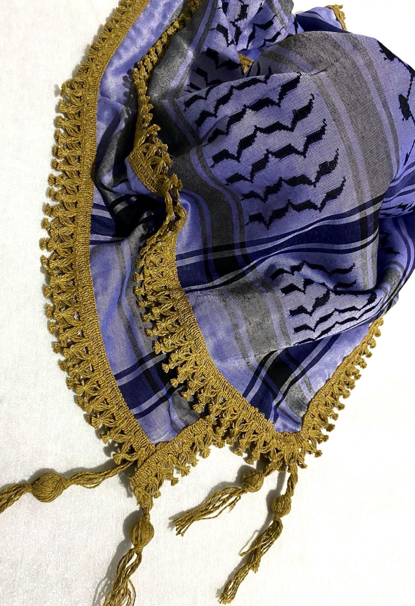 Purple Keffiyeh Scarf, Gold Tassels,Heritage Traditional Palestine Shawl, Sahara kuffiyah Desert Koffya Headwear, Unique Vintage Style 47"X4 - image 3