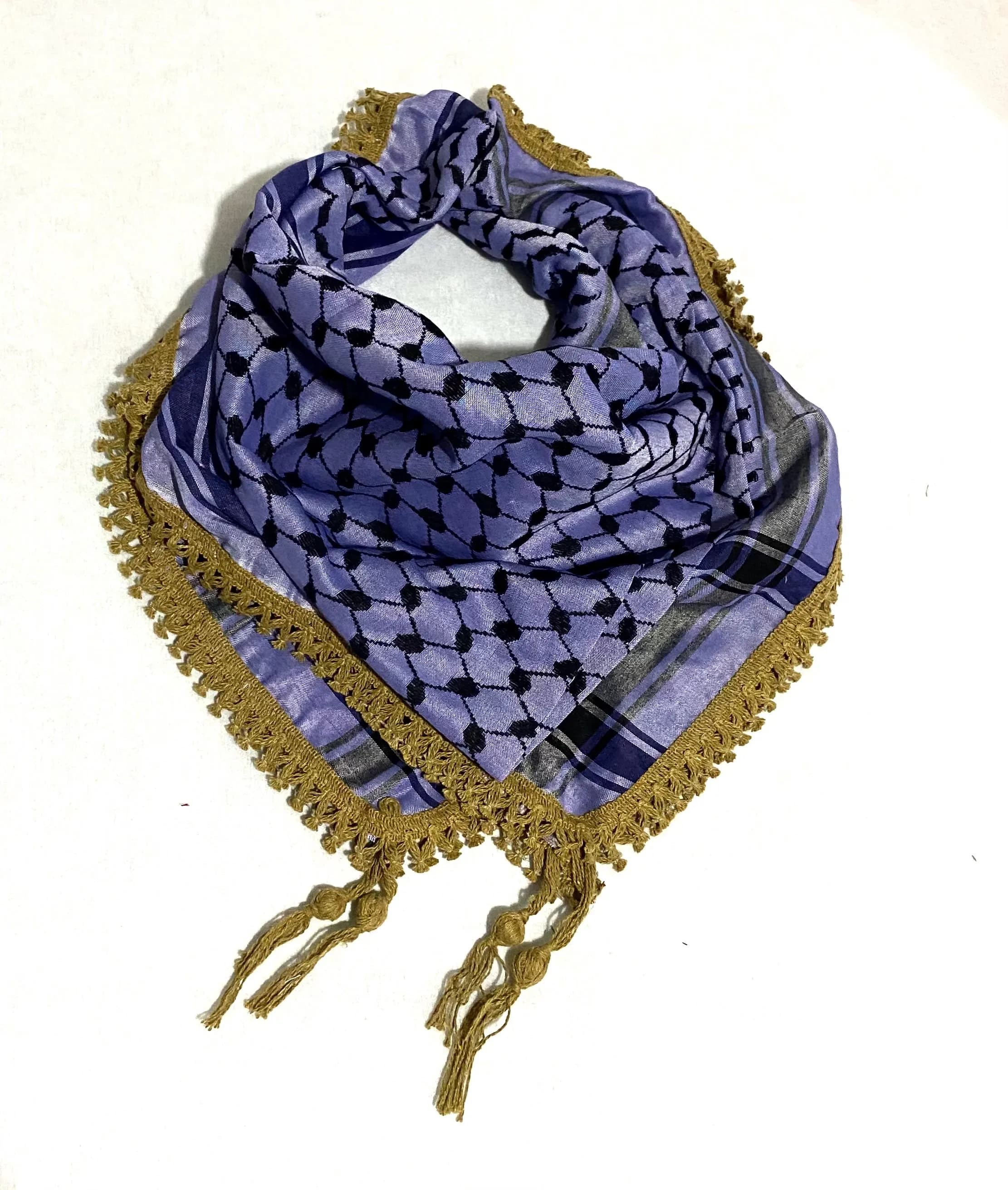 Purple Keffiyeh Scarf, Gold Tassels,Heritage Traditional Palestine Shawl, Sahara kuffiyah Desert Koffya Headwear, Unique Vintage Style 47"X4