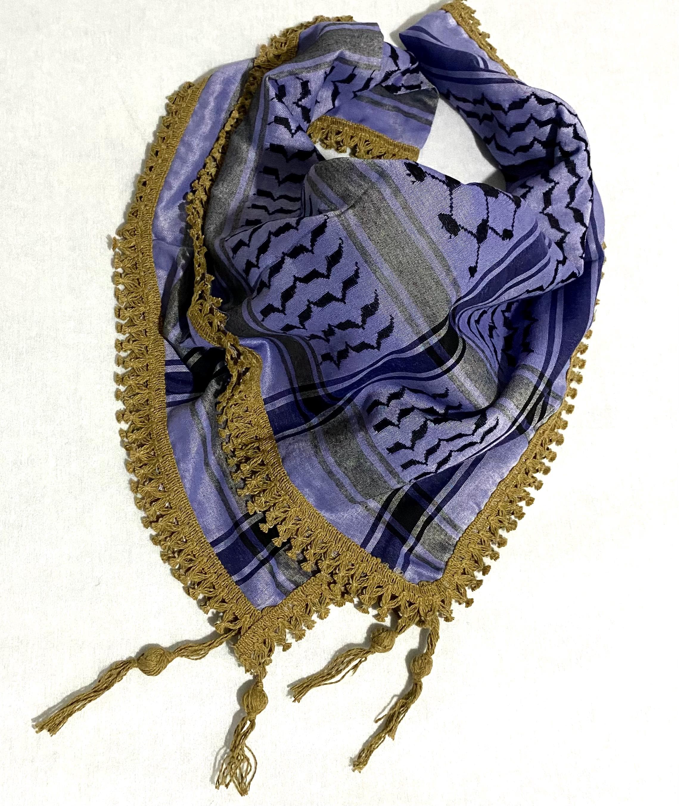 Purple Keffiyeh Scarf, Gold Tassels,Heritage Traditional Palestine Shawl, Sahara kuffiyah Desert Koffya Headwear, Unique Vintage Style 47"X4 - image 5